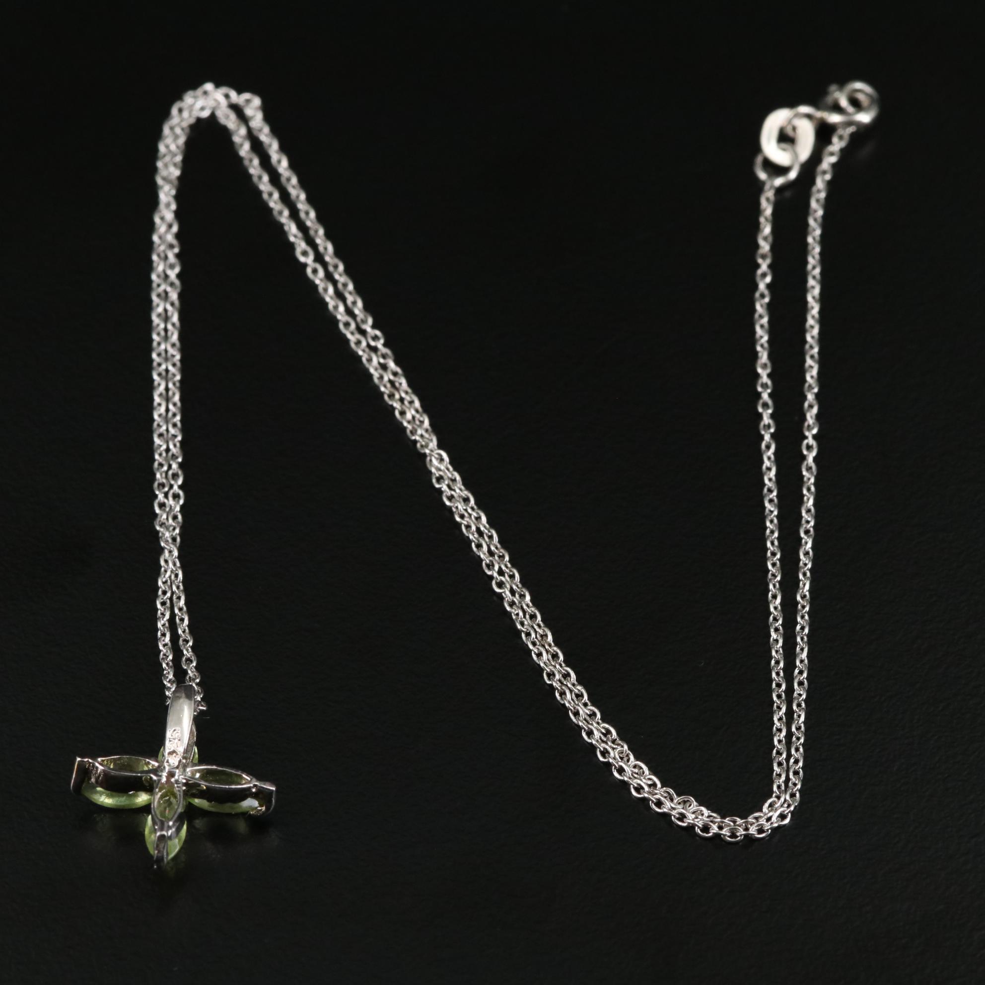 Sterling Peridot Flower Pendant Necklace