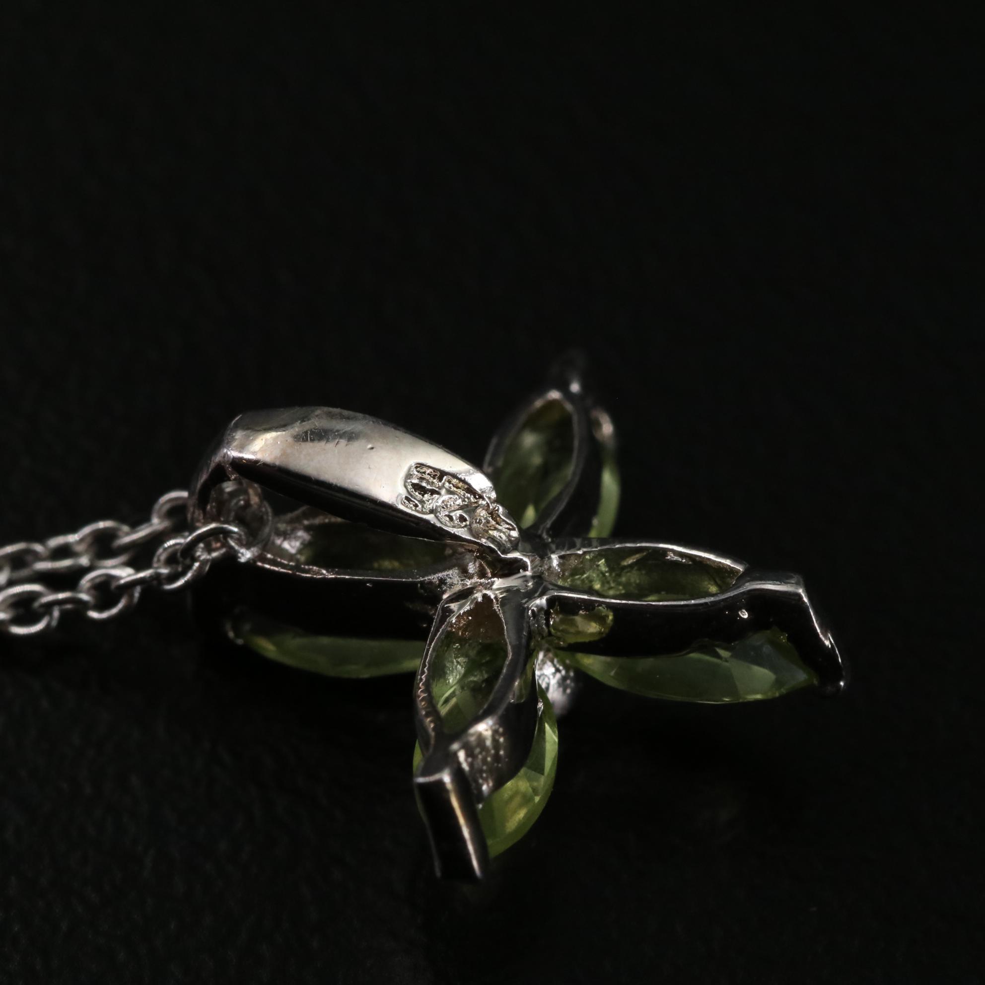 Sterling Peridot Flower Pendant Necklace