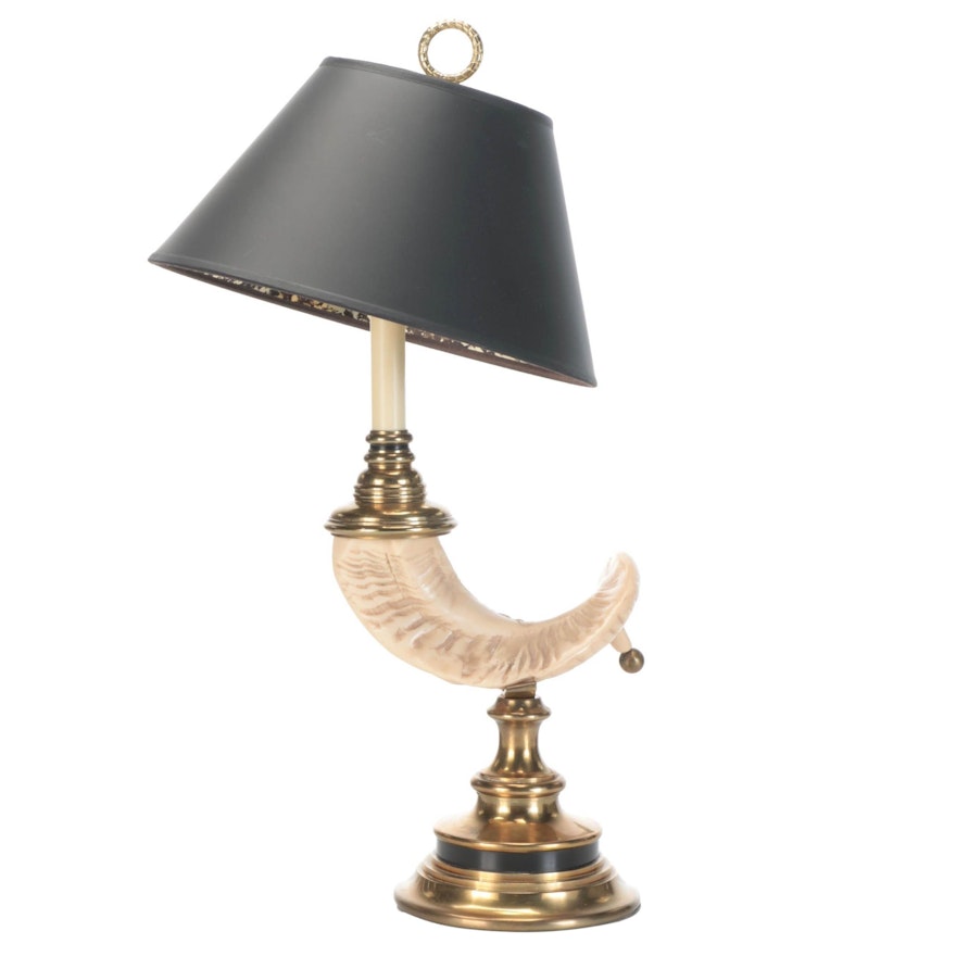 Brass and Faux Ram's Horn Table Lamp, Mid-20th Century