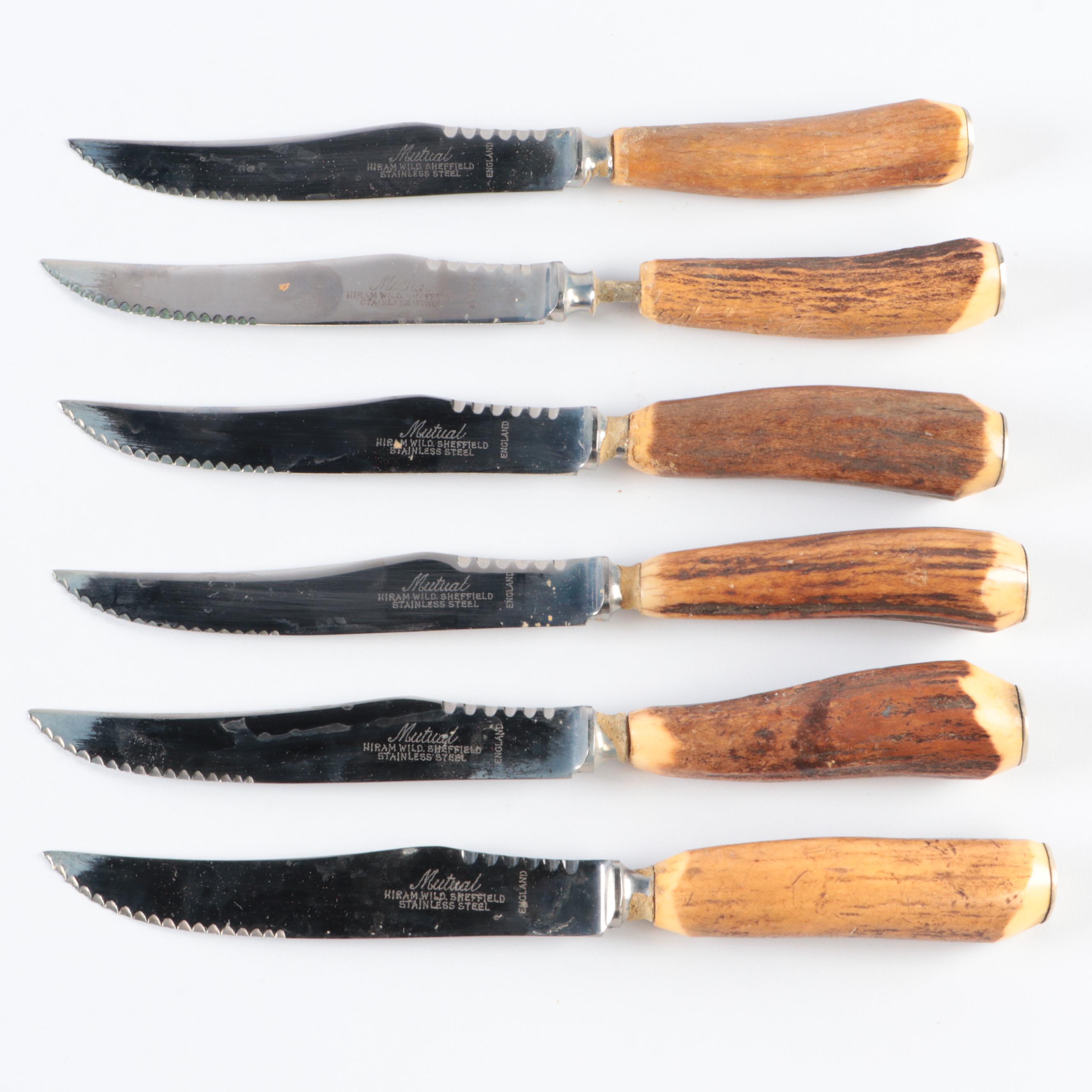 Sheffield English Stainless Steel and Antler Handled Steak Knives
