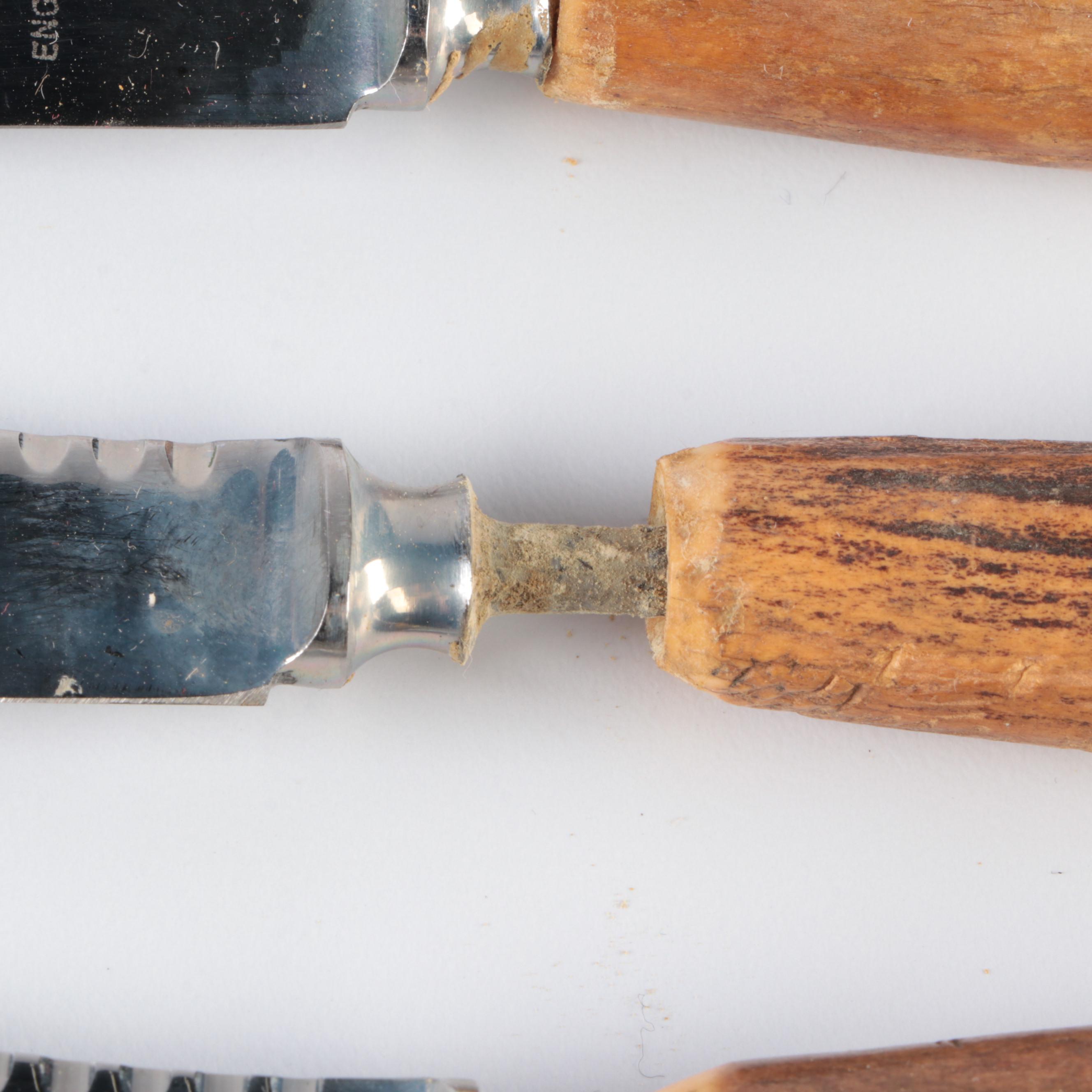 Sheffield English Stainless Steel and Antler Handled Steak Knives