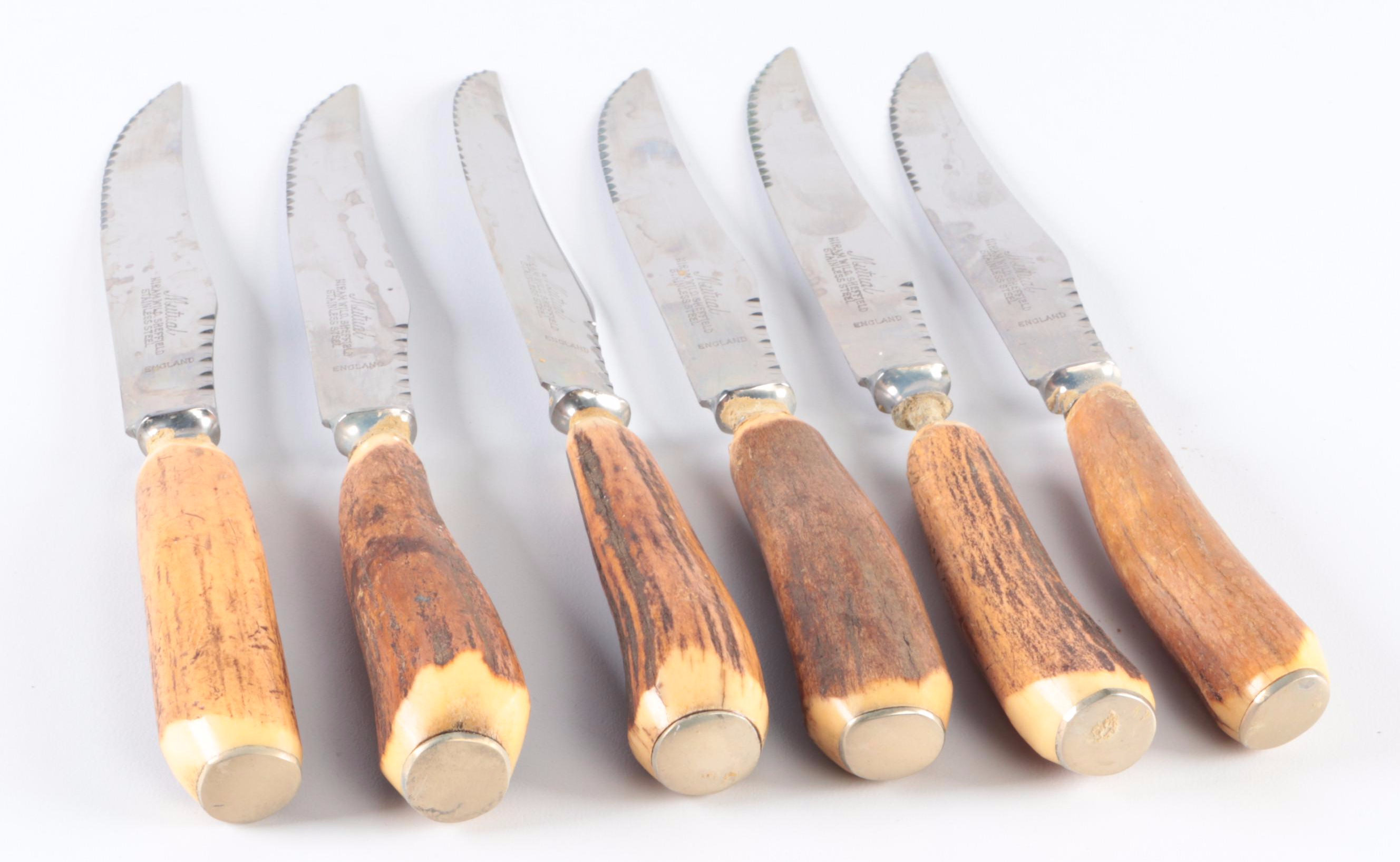 Sheffield English Stainless Steel and Antler Handled Steak Knives