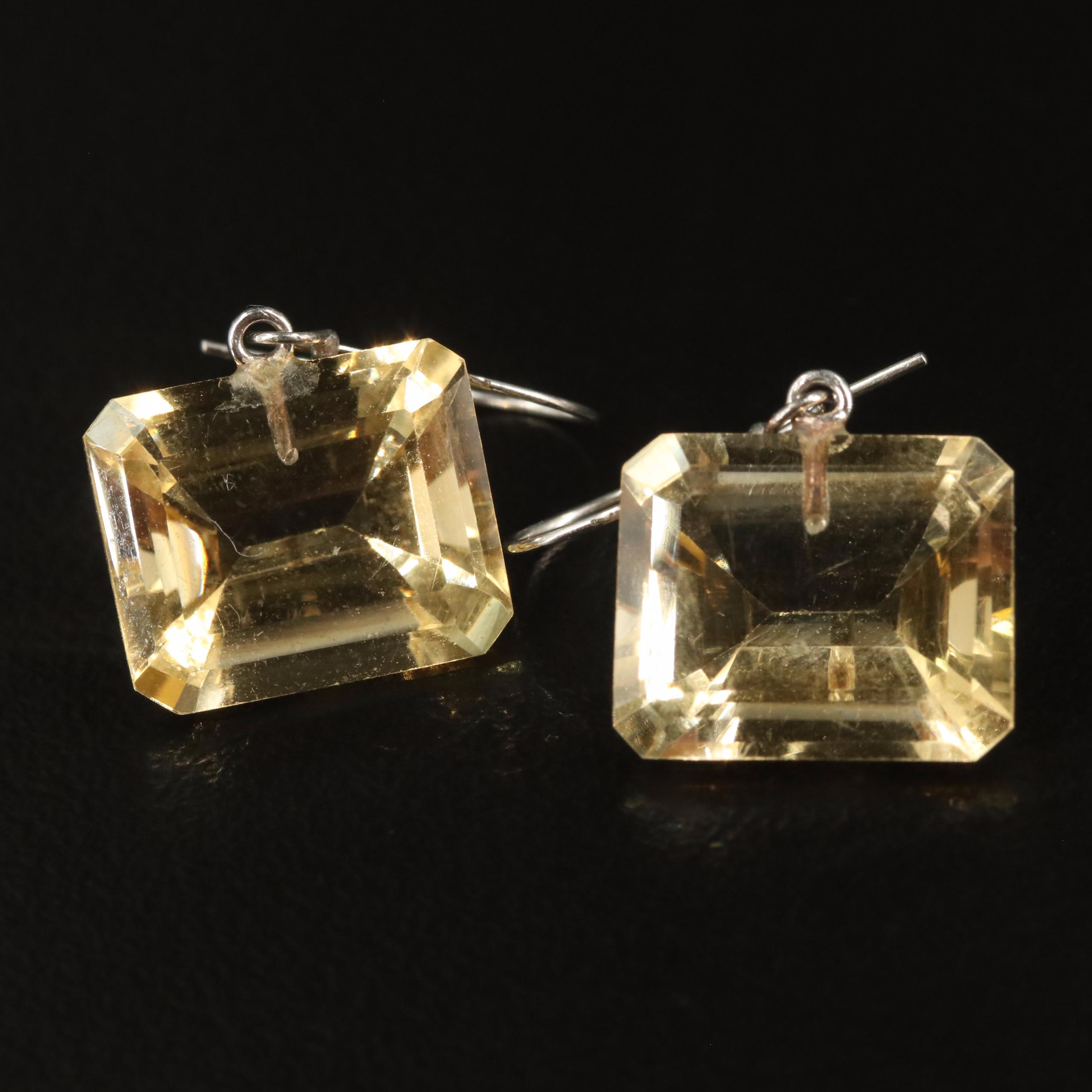 14K Rectangular Citrine Drop Earrings
