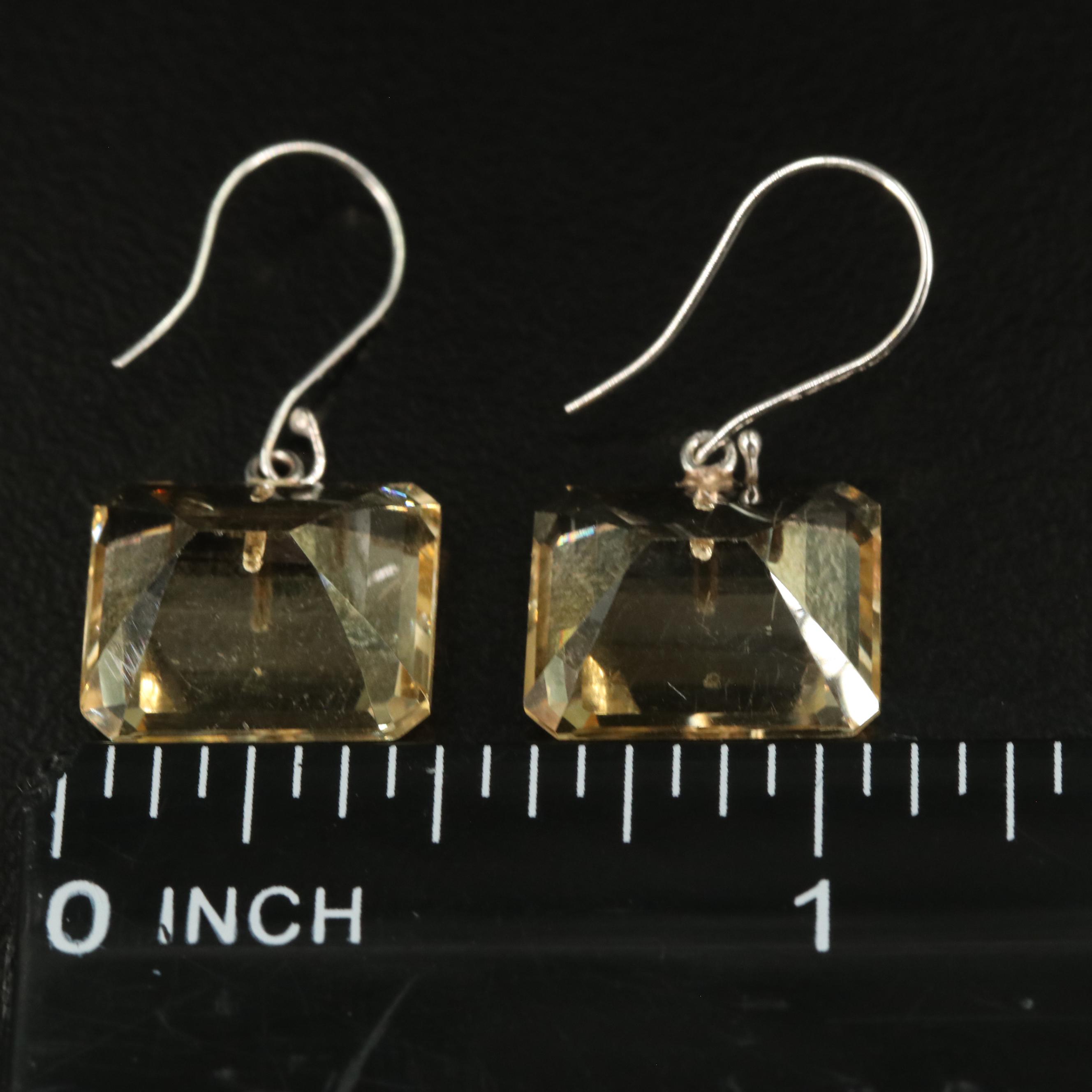 14K Rectangular Citrine Drop Earrings