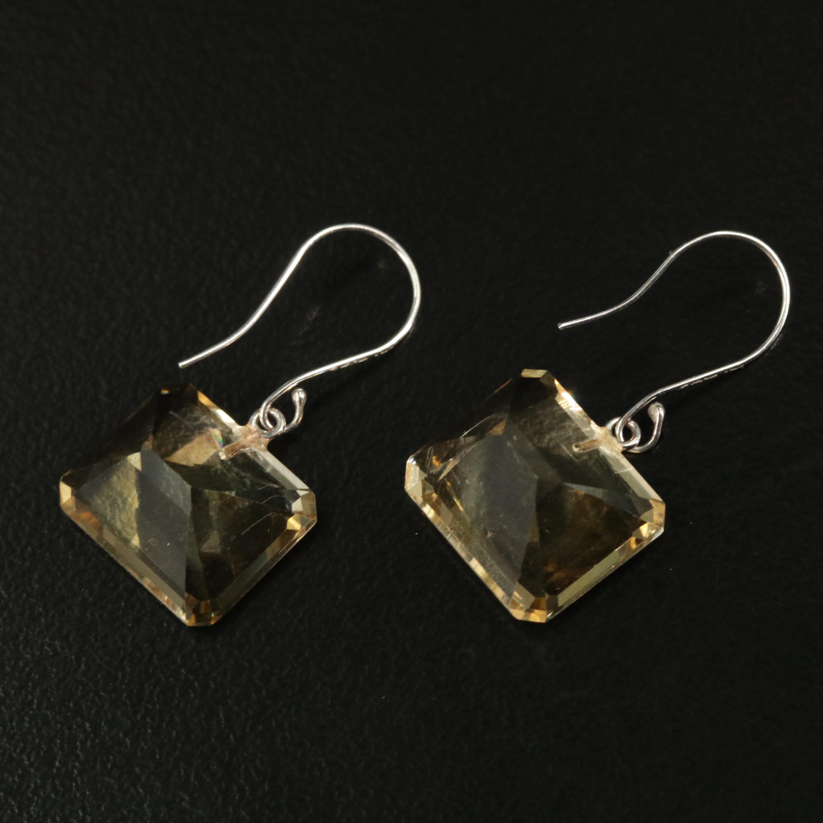 14K Rectangular Citrine Drop Earrings