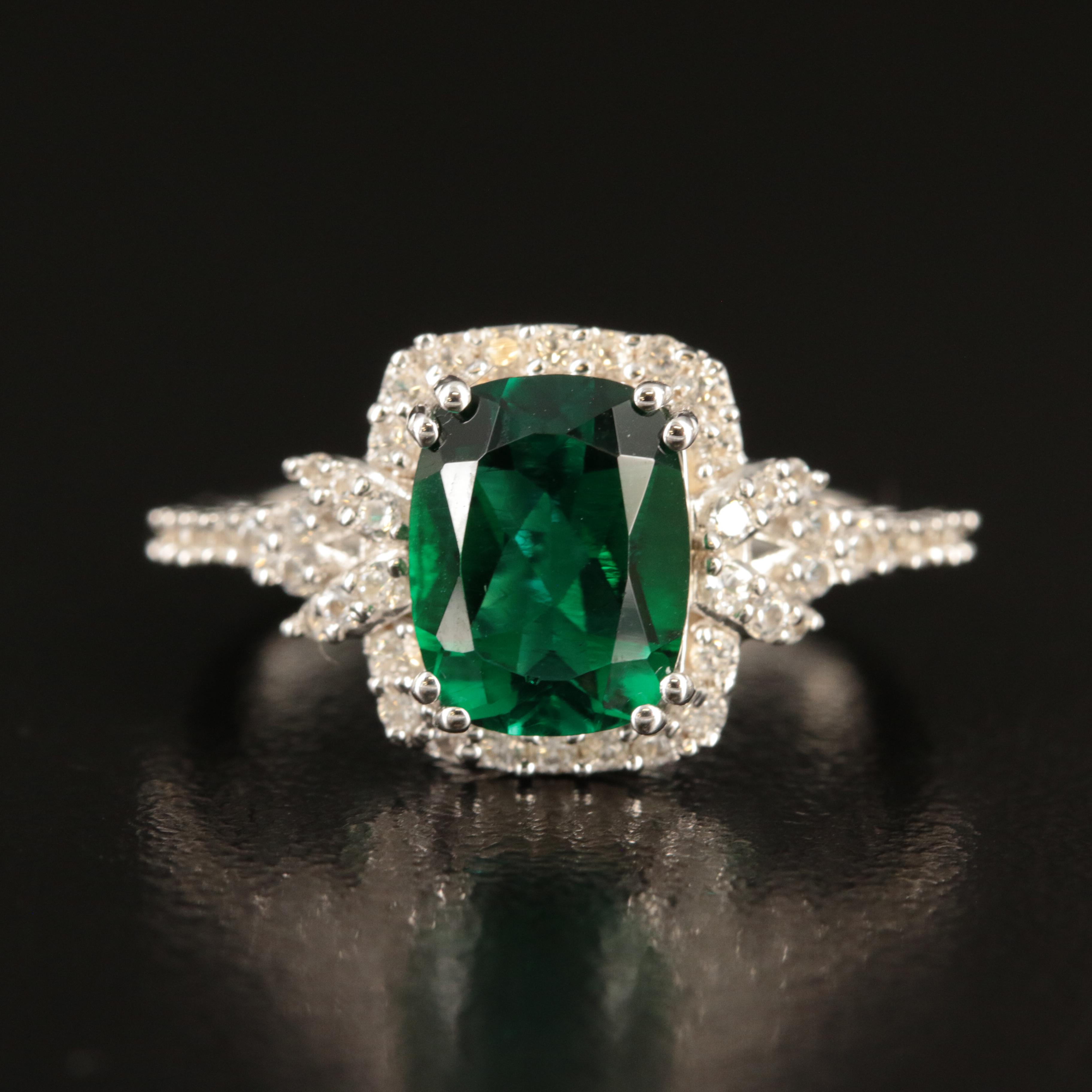 Sterling Emerald and White Sapphire Ring