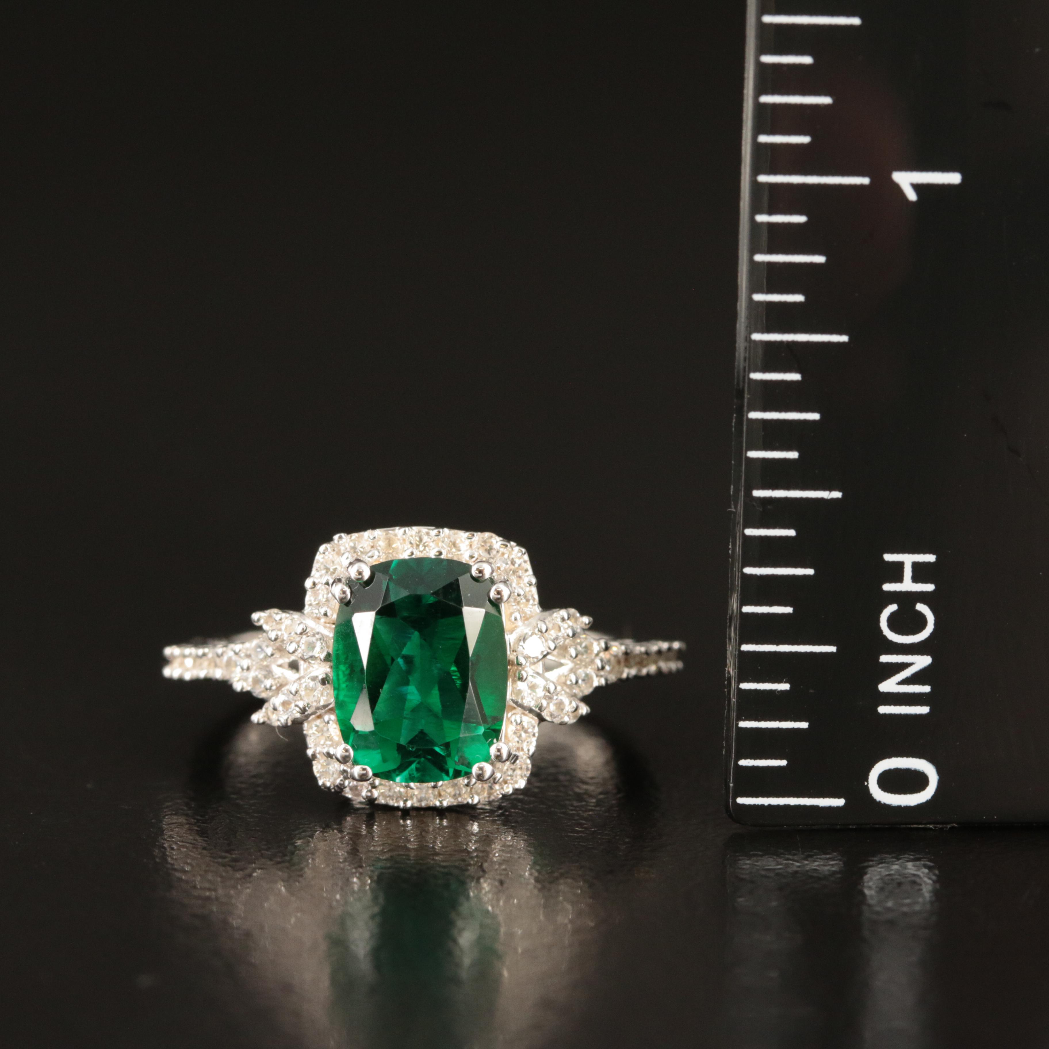 Sterling Emerald and White Sapphire Ring