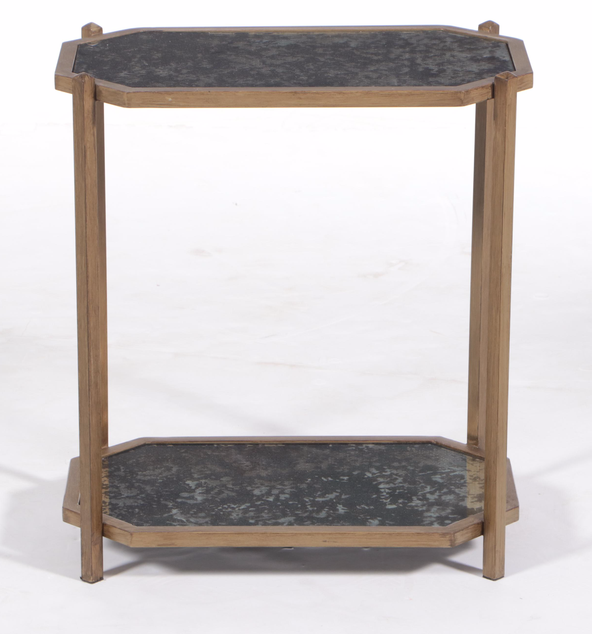Contemporary Patinated Metal and Mirrored Glass Two-Tier Side Table