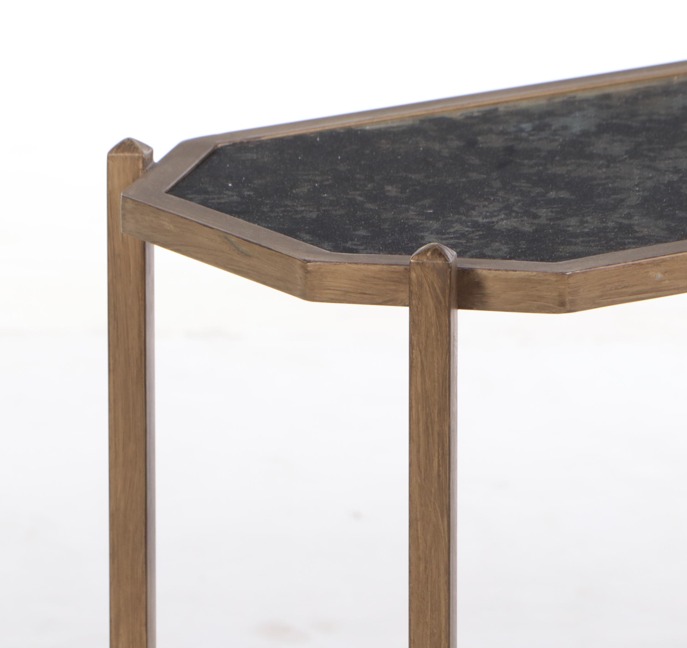 Contemporary Patinated Metal and Mirrored Glass Two-Tier Side Table