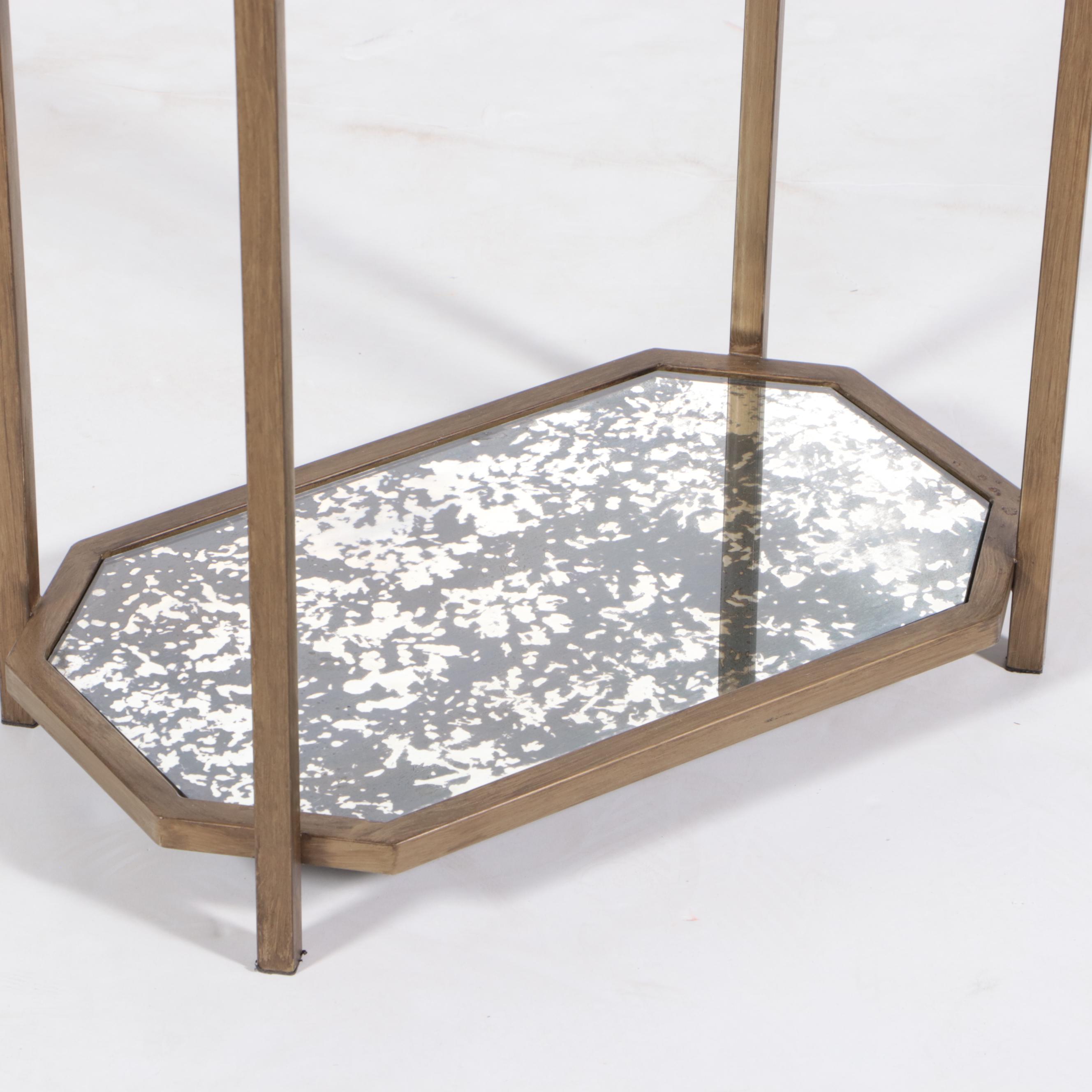 Contemporary Patinated Metal and Mirrored Glass Two-Tier Side Table