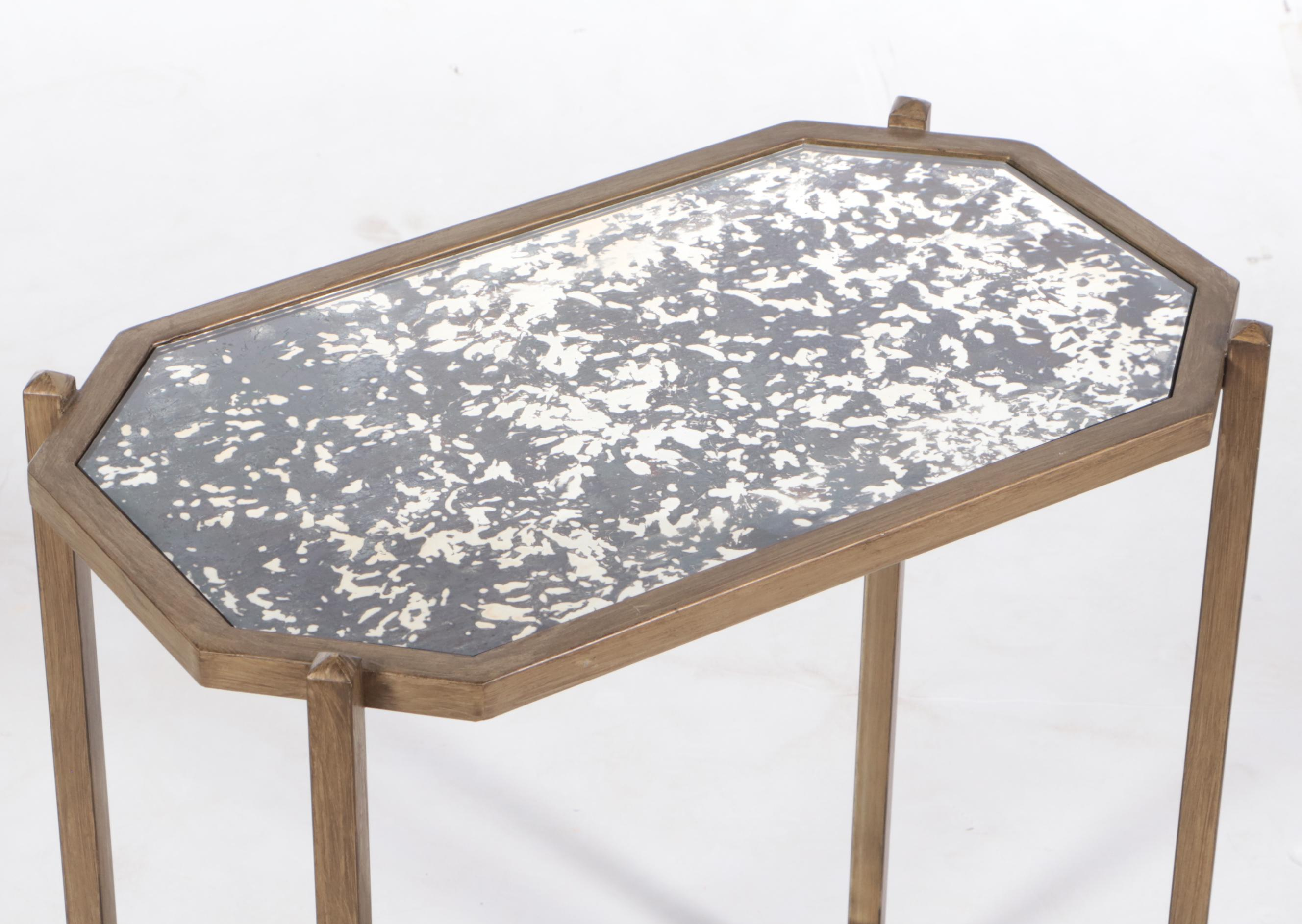 Contemporary Patinated Metal and Mirrored Glass Two-Tier Side Table