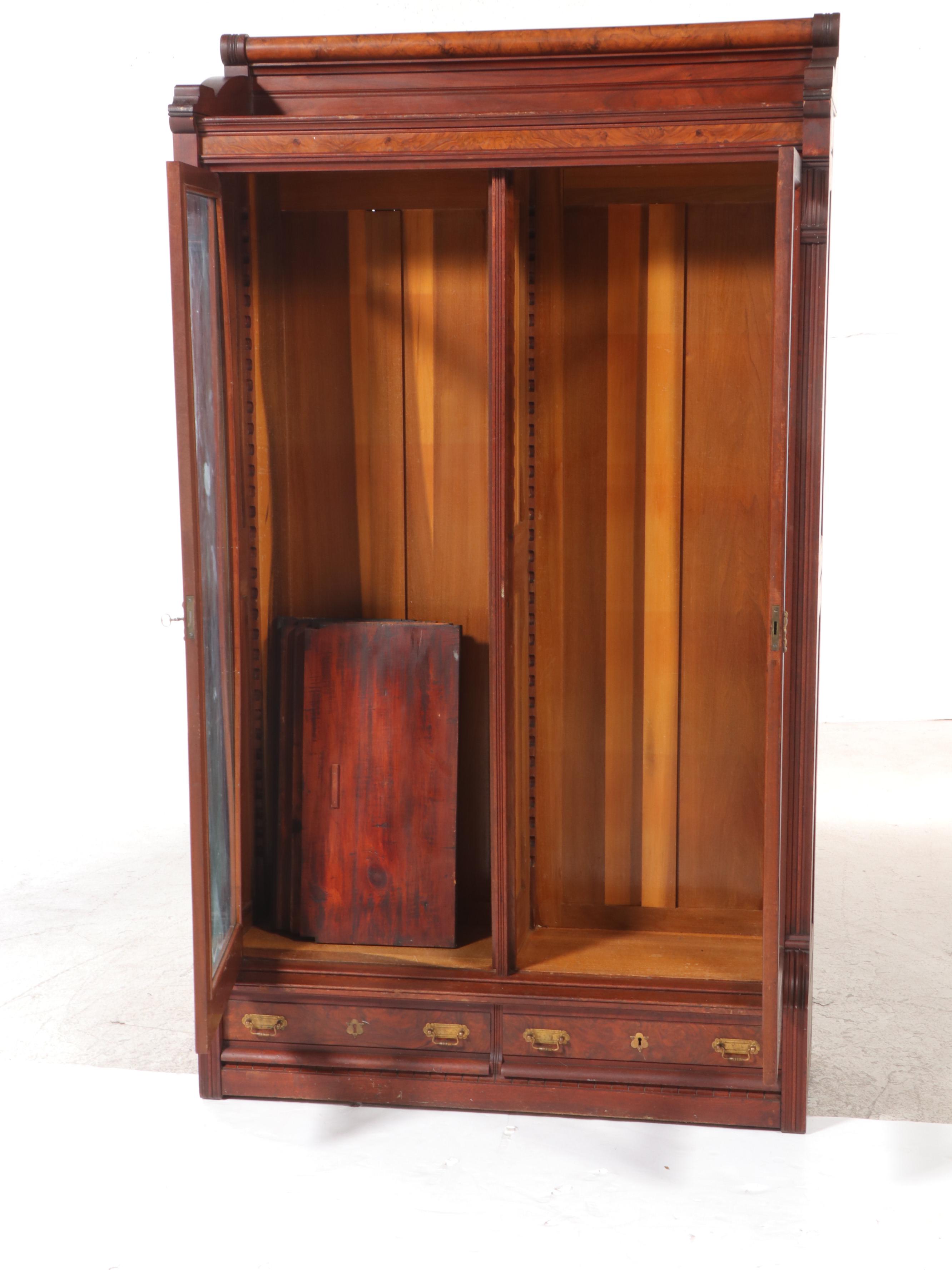 Victorian Walnut and Burl Walnut Bookcase, Late 19th Century