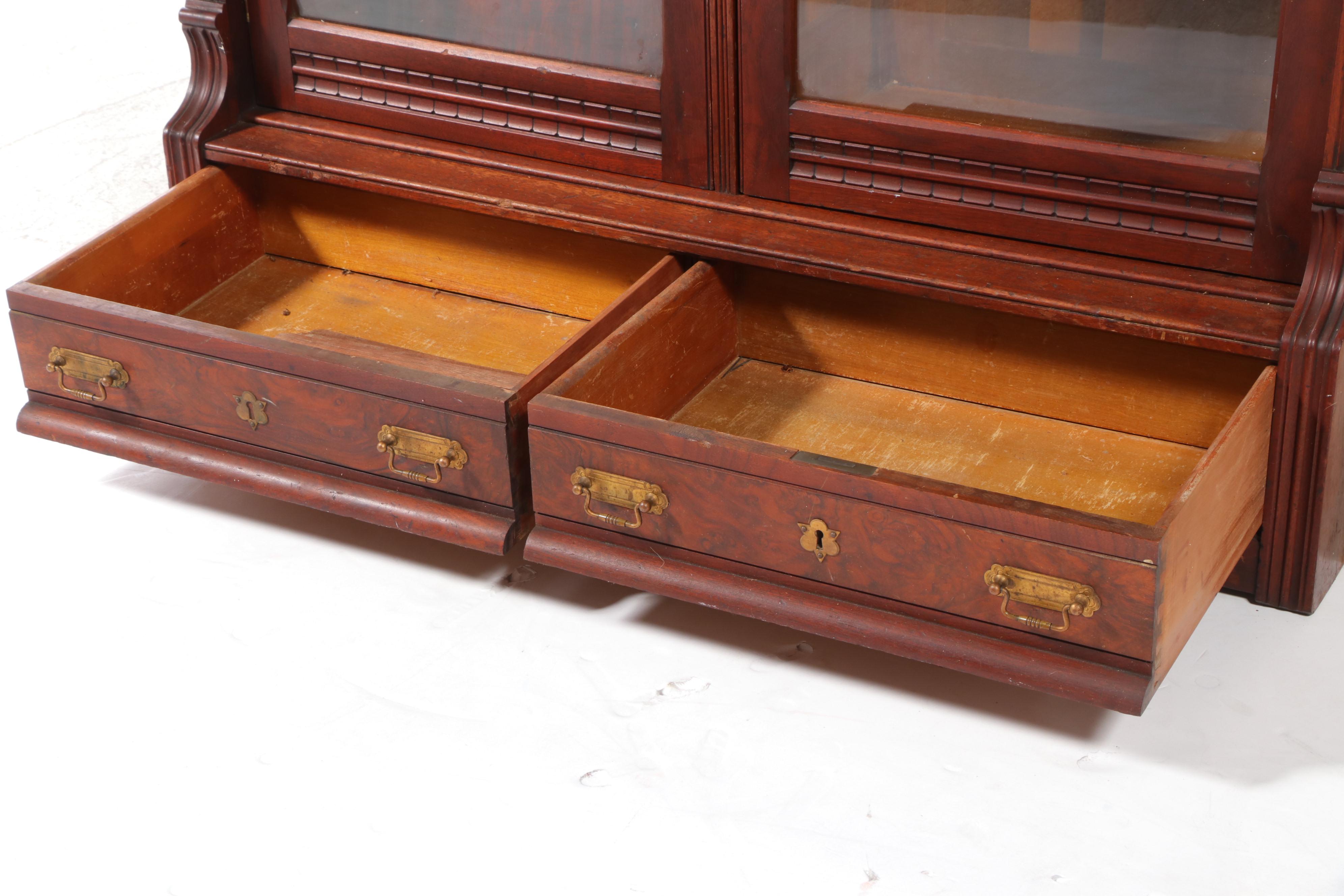 Victorian Walnut and Burl Walnut Bookcase, Late 19th Century