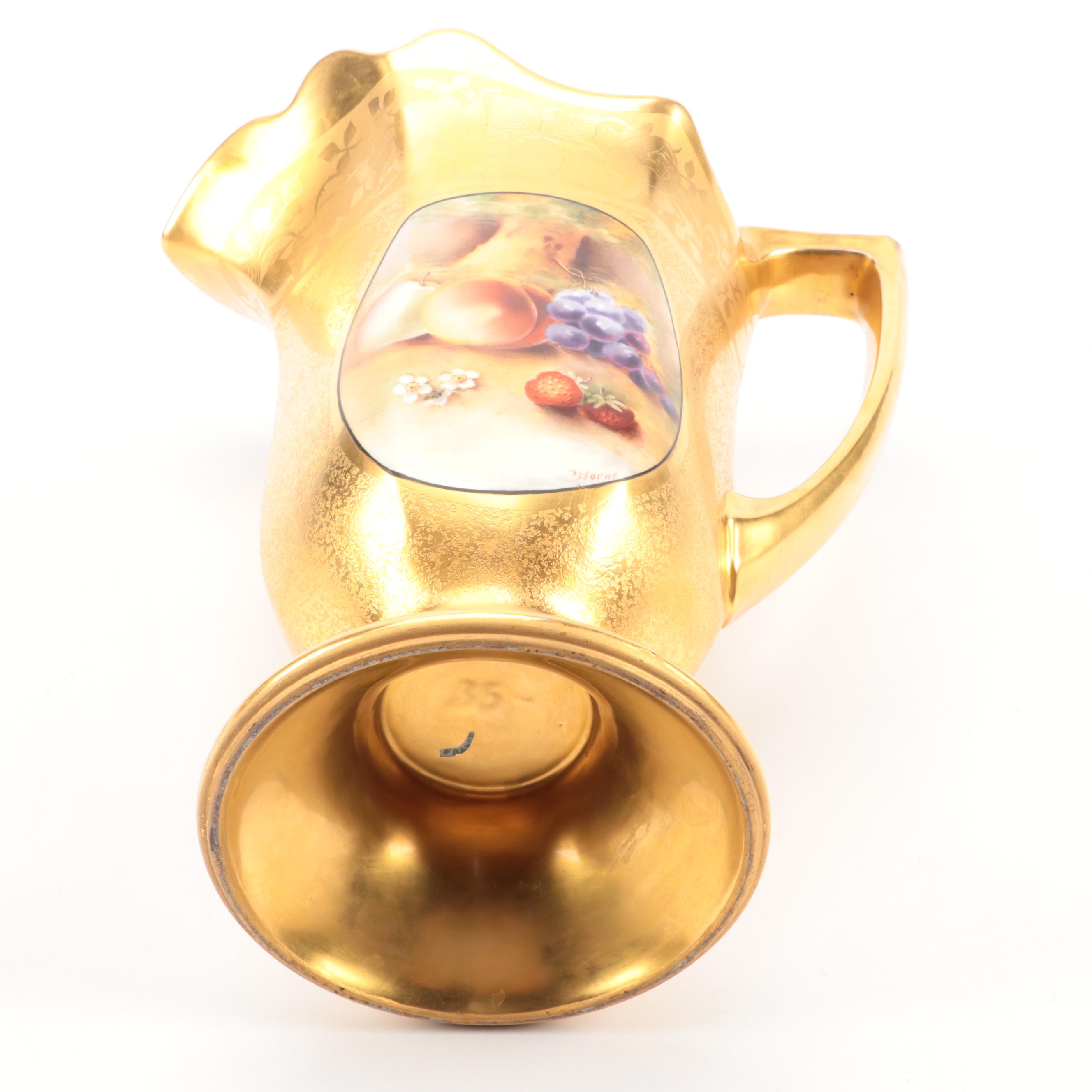 Victorian French Porcelain Gilt Encrusted Pitcher with Hand-Painted Panels