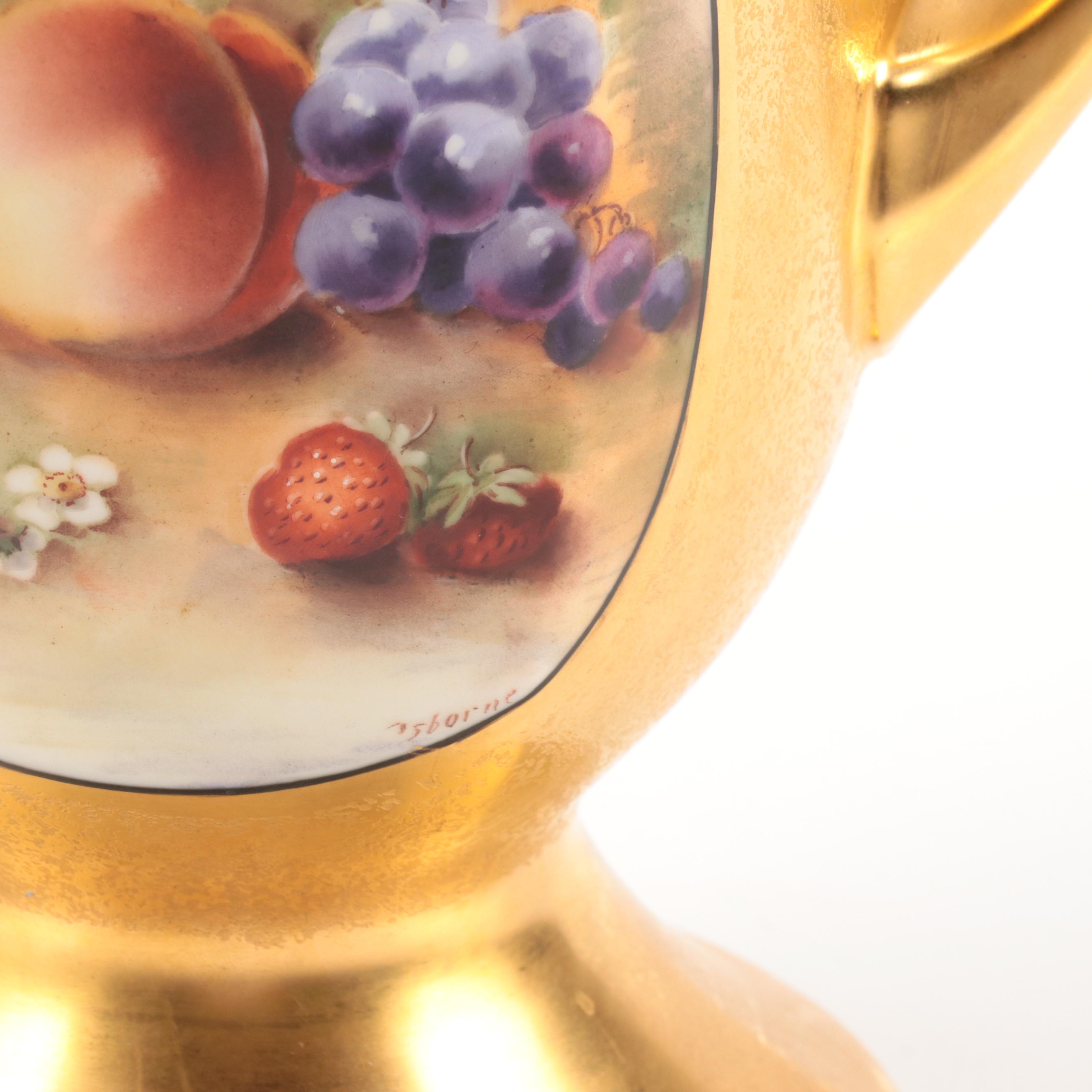 Victorian French Porcelain Gilt Encrusted Pitcher with Hand-Painted Panels