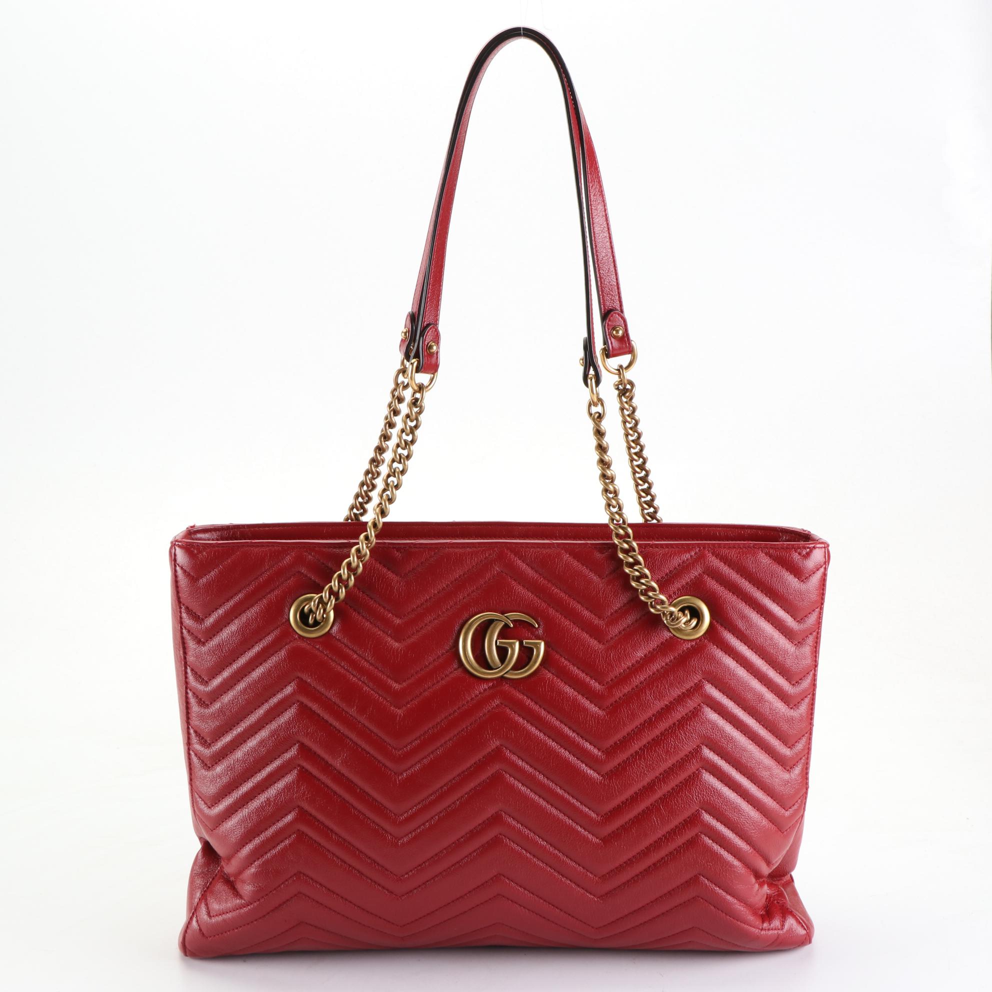 Gucci Marmont Matelassé Shoulder Tote with Leather and Chain Strap