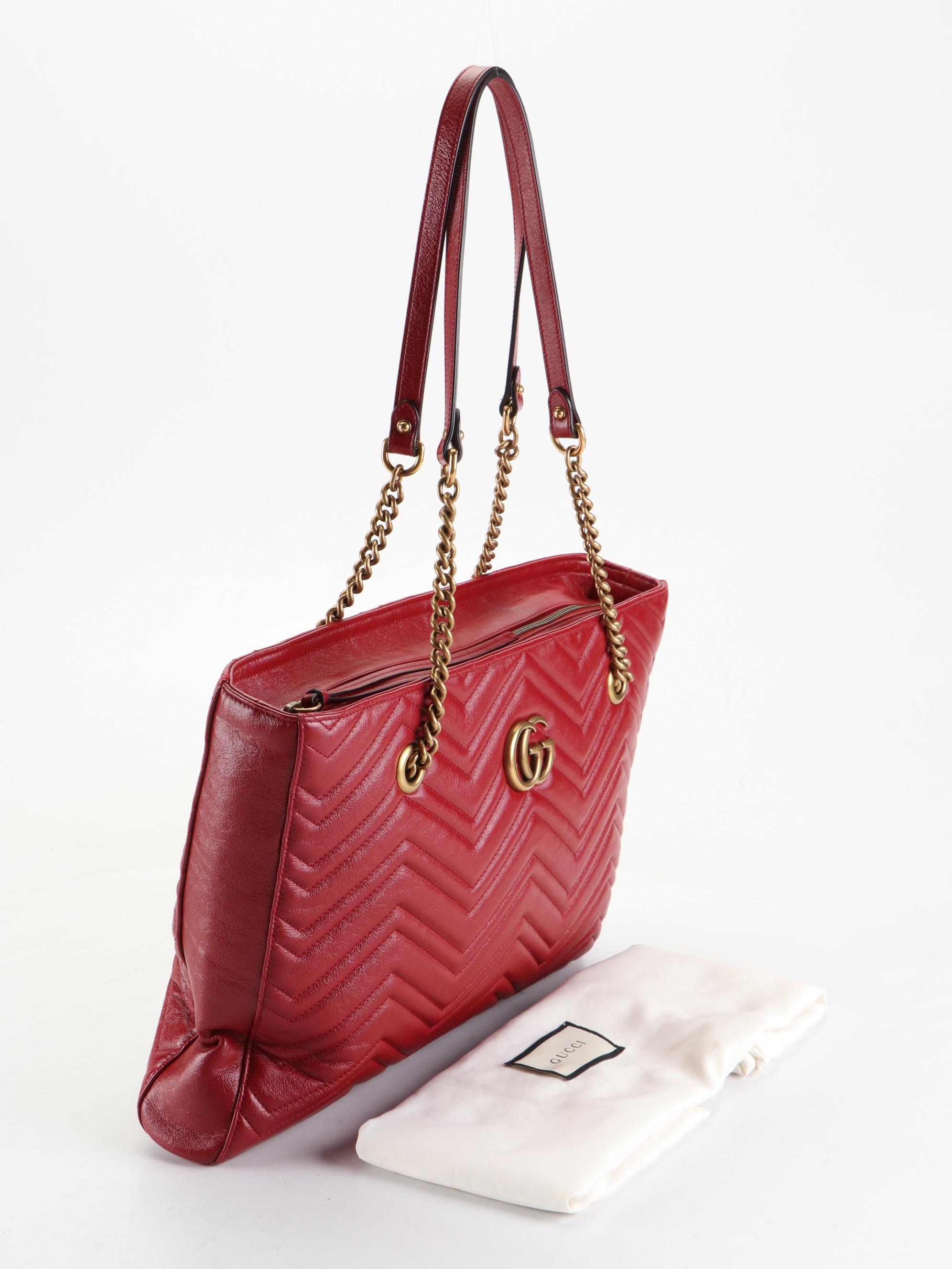 Gucci Marmont Matelassé Shoulder Tote with Leather and Chain Strap