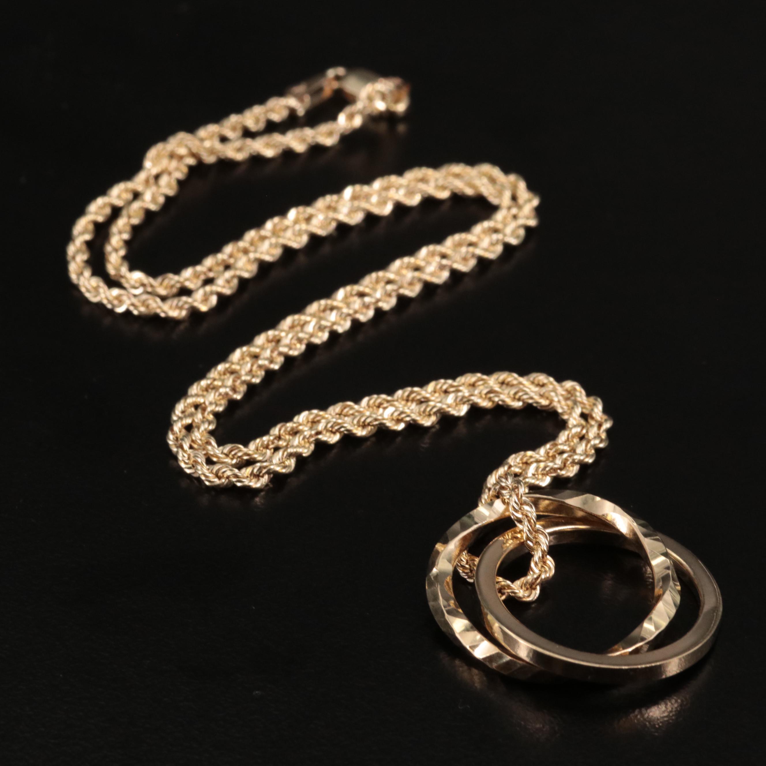 10K Round Twisted Pendant Necklace