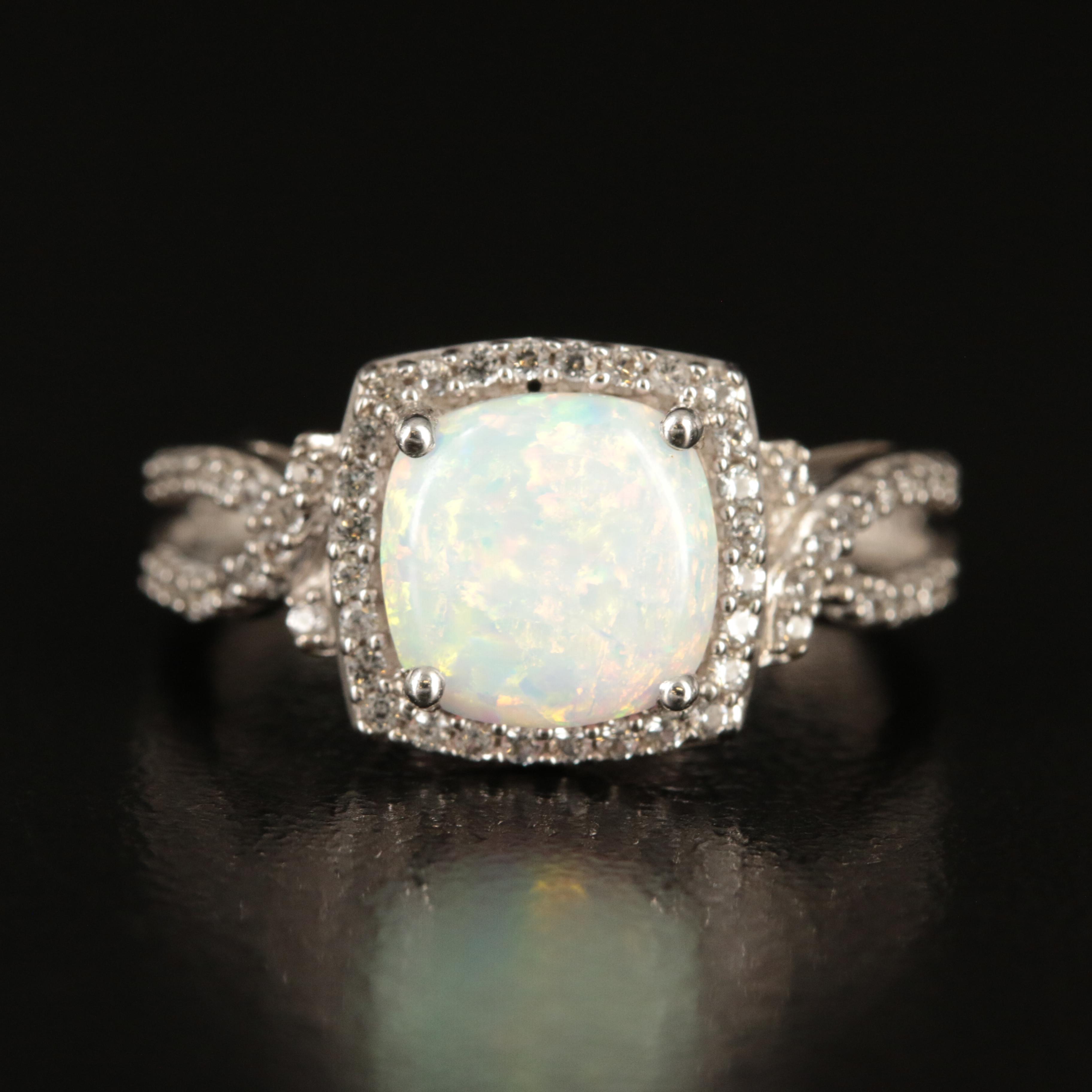 Sterling Opal and White Sapphire Ring
