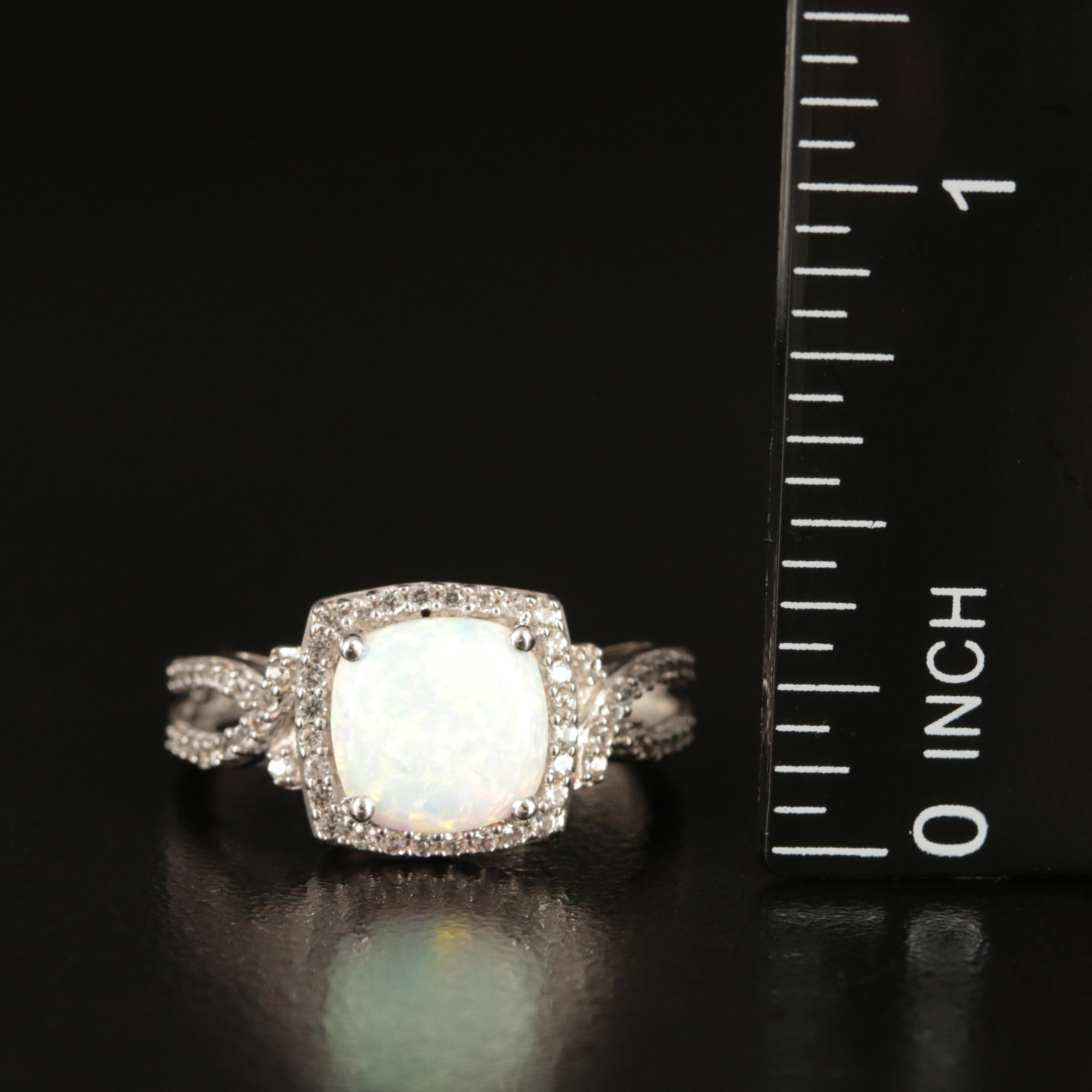 Sterling Opal and White Sapphire Ring