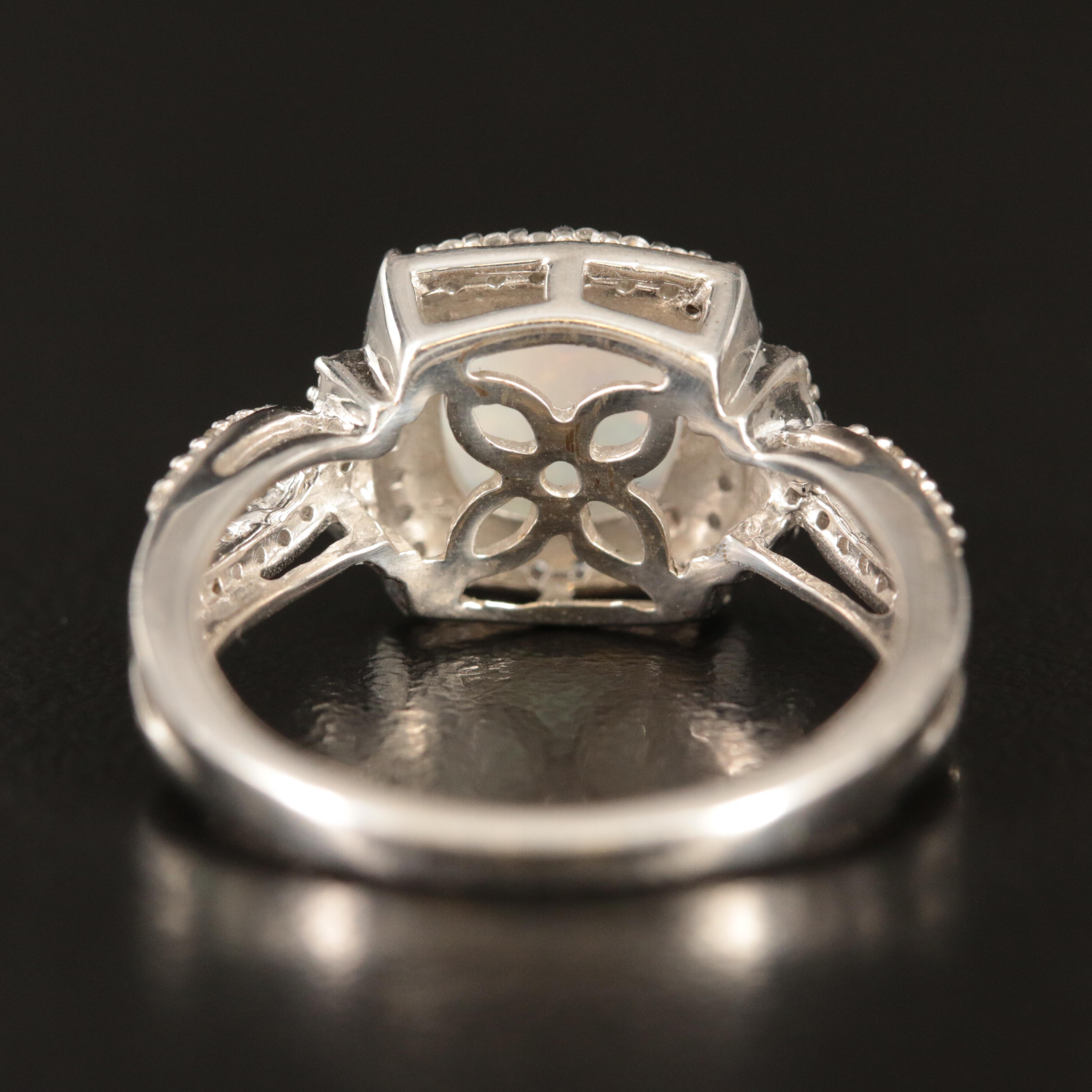 Sterling Opal and White Sapphire Ring