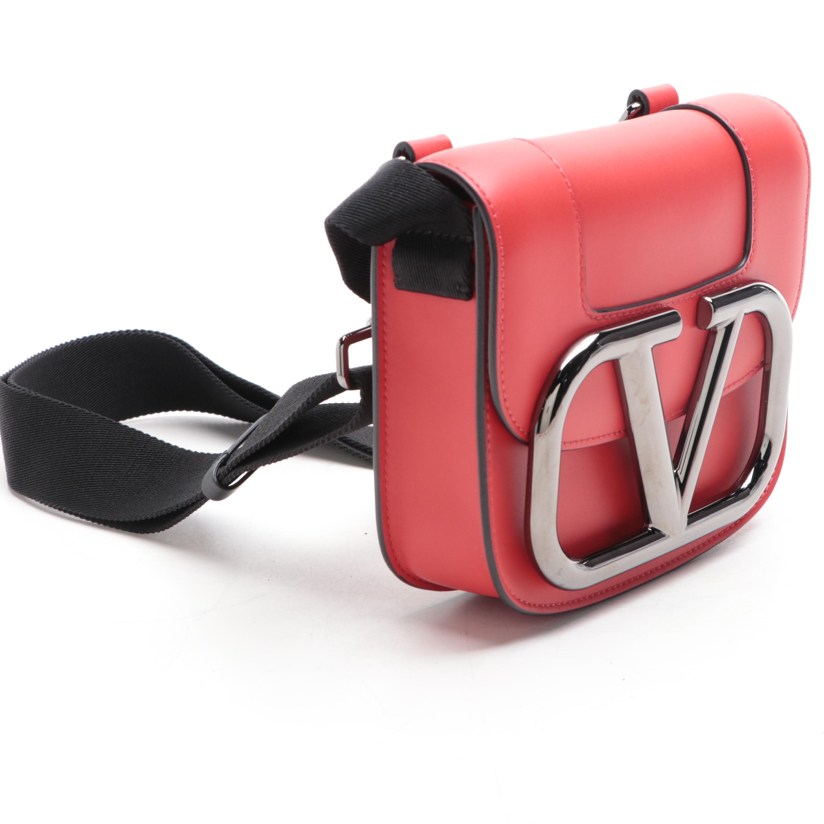 Valentino Supervee Crossbody Bag Small in Leather with Web Straps