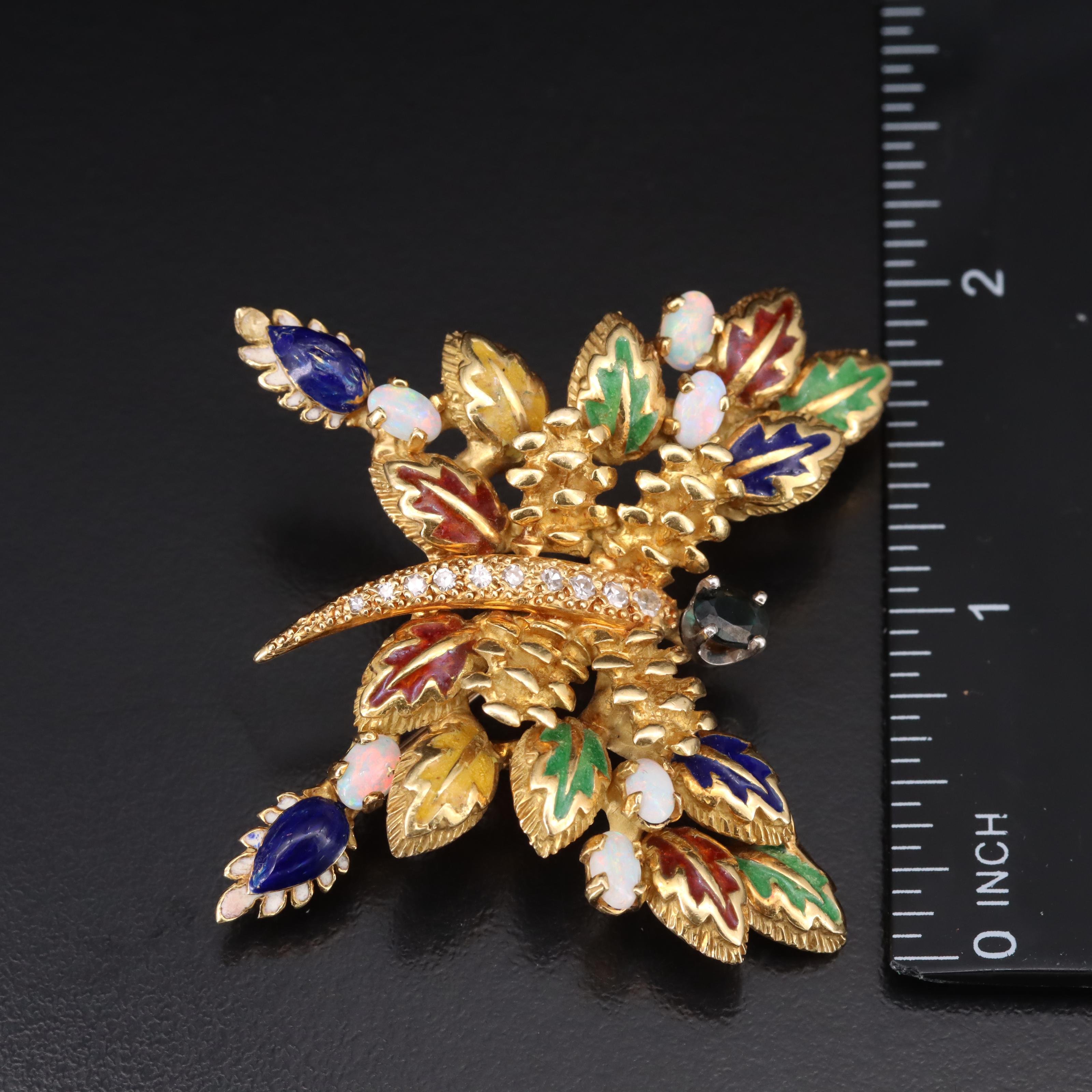 18K Opal, Sapphire, Enamel and Diamond Butterfly Brooch