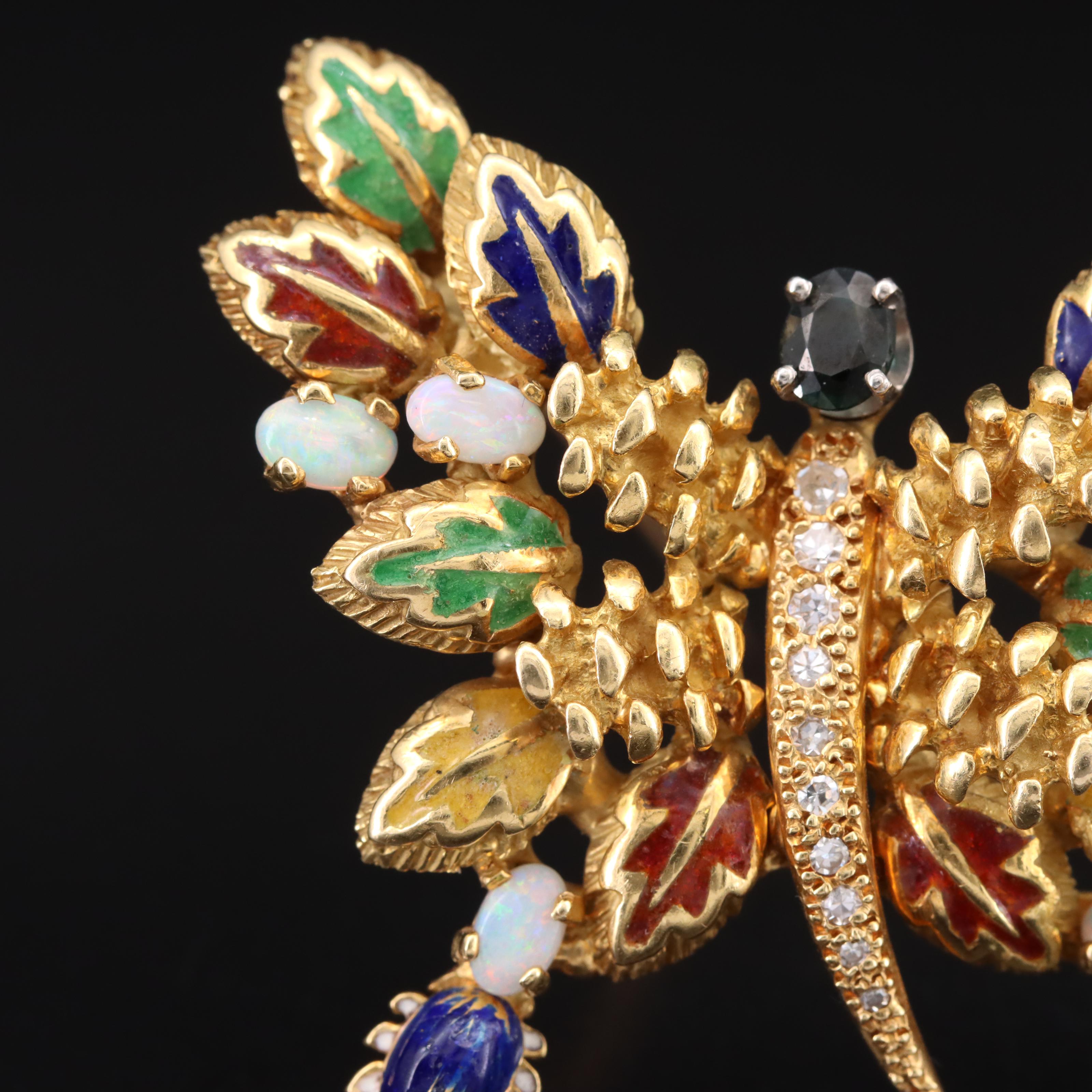 18K Opal, Sapphire, Enamel and Diamond Butterfly Brooch