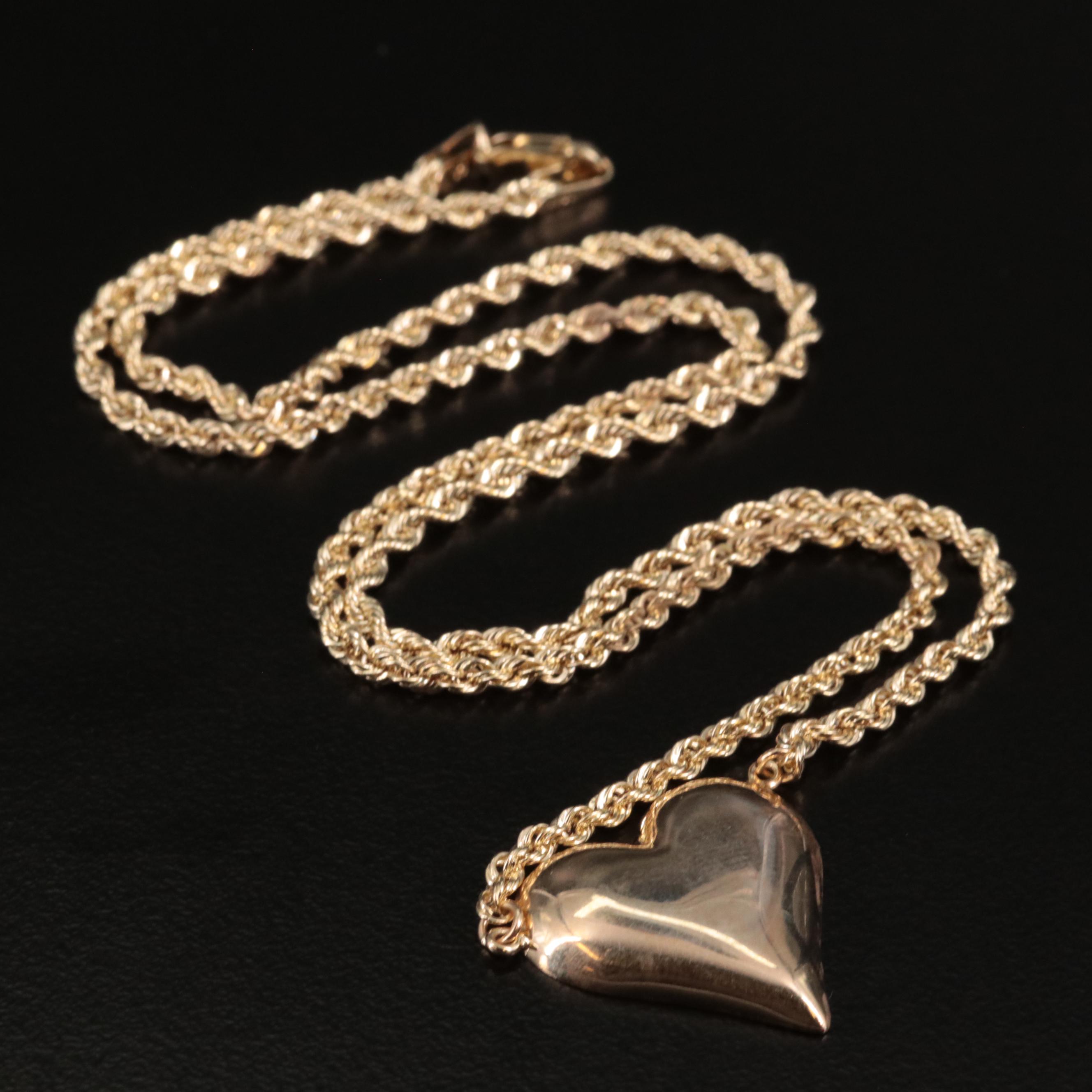 10K Puffed Heart Pendant Necklace