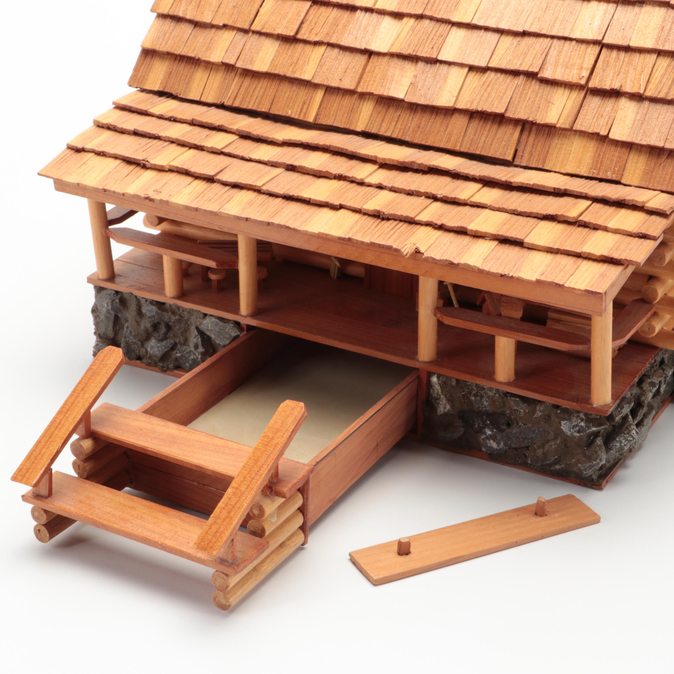 Prison Art Handmade Cedar Shake and Wooden Model Cabin, 2005