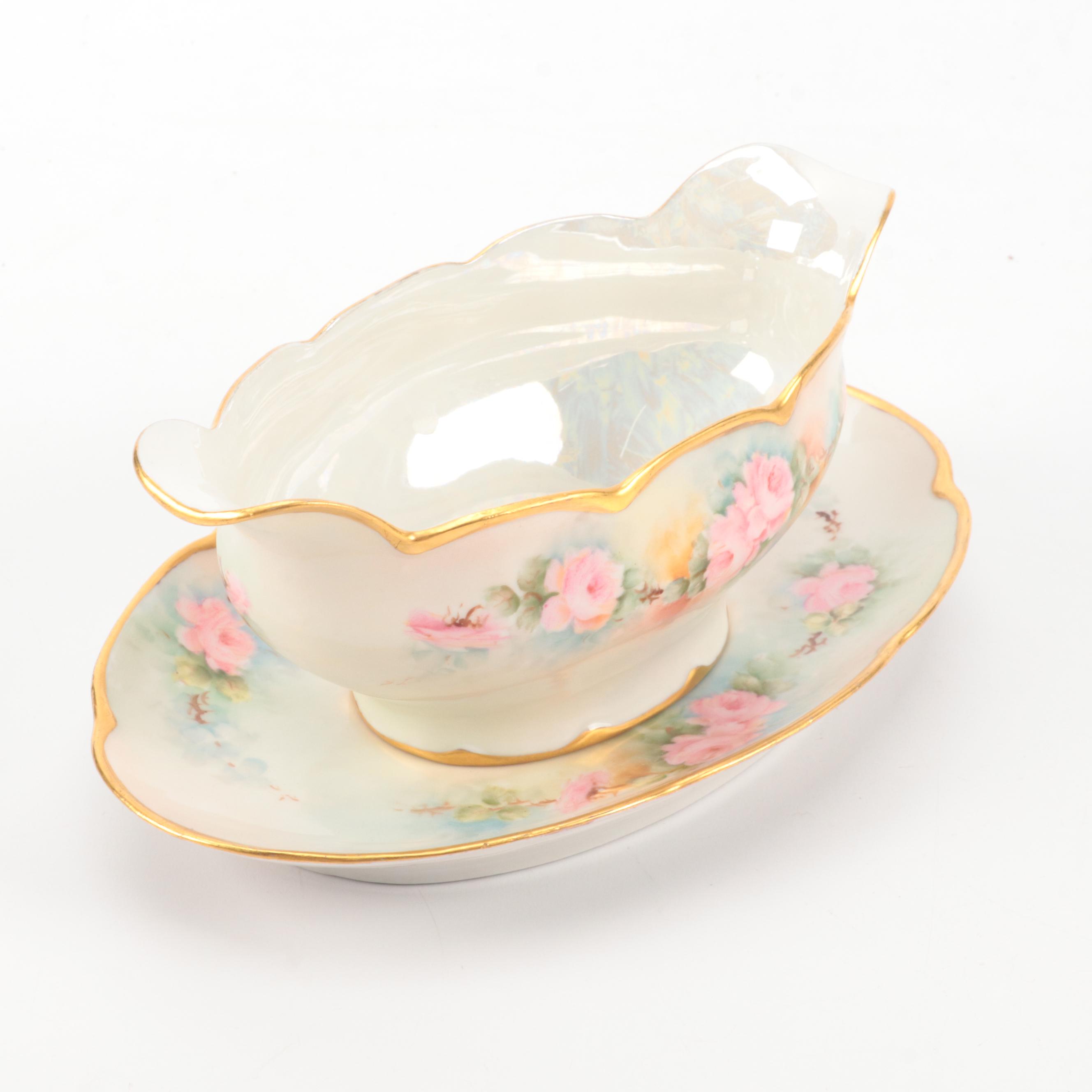 Hobbyist Hand-Painted Porcelain Sauce Boat, Early 20th Century