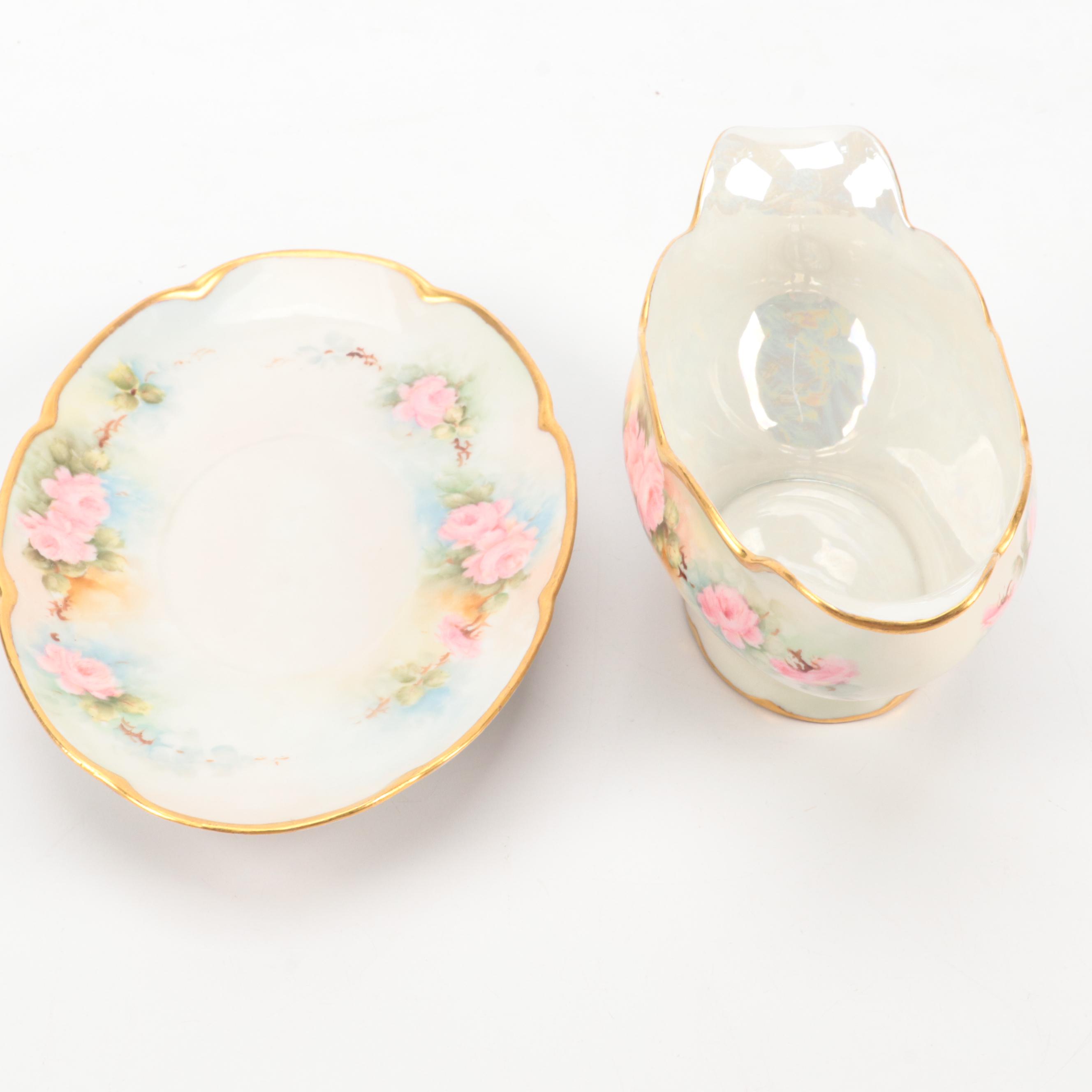 Hobbyist Hand-Painted Porcelain Sauce Boat, Early 20th Century