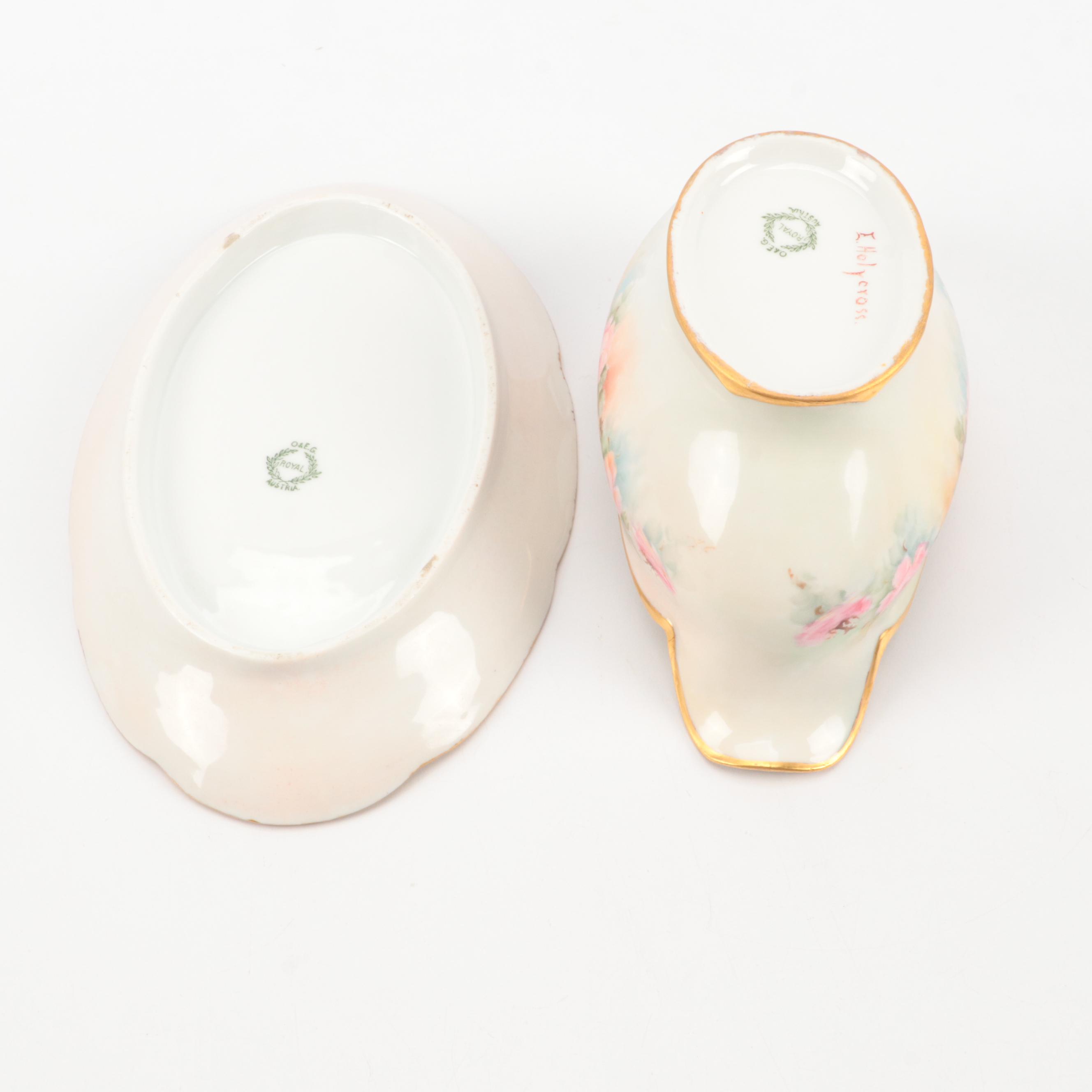 Hobbyist Hand-Painted Porcelain Sauce Boat, Early 20th Century