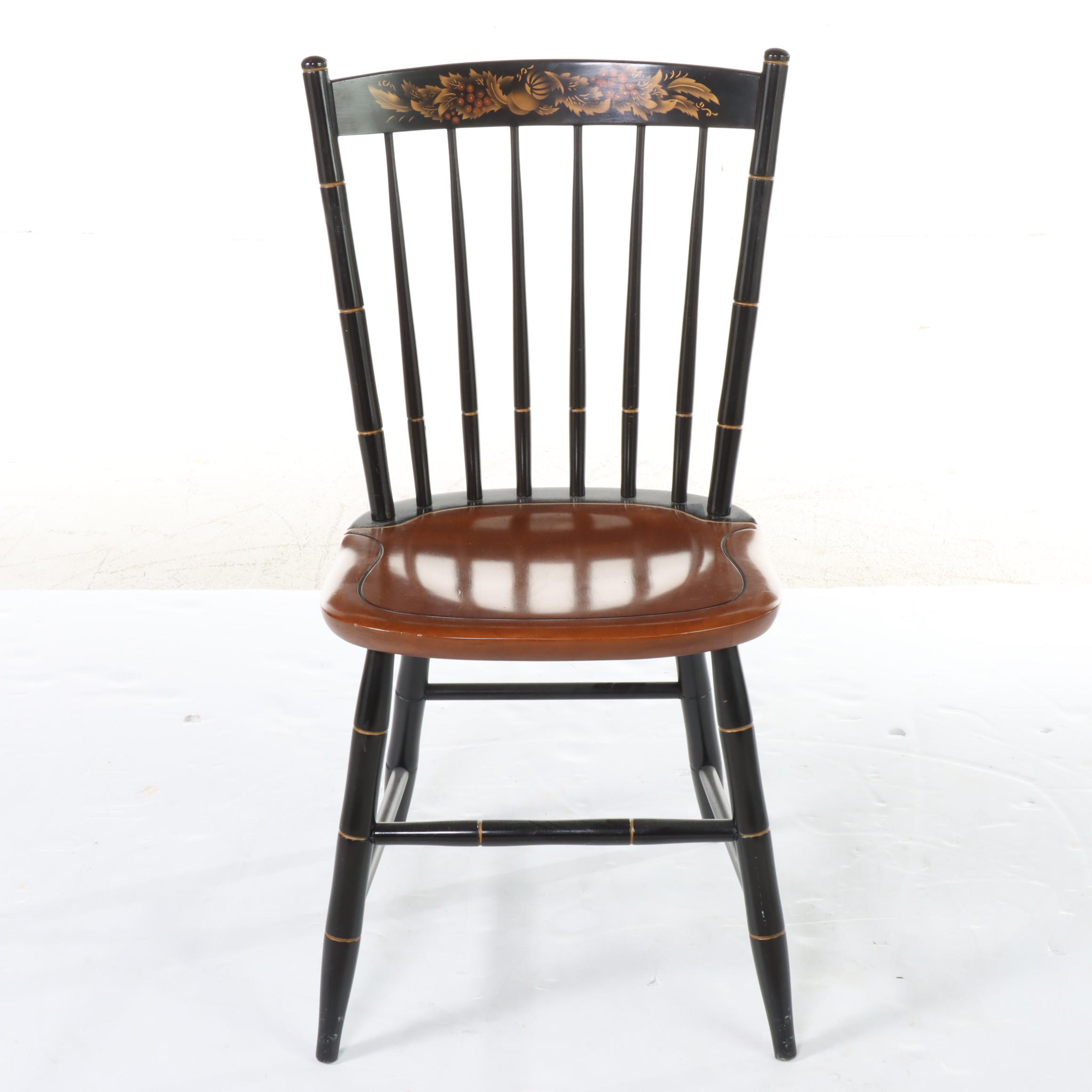Pair of L. Hitchcock Maple, Ebonized, and Gilt-Stenciled "Fancy" Side Chairs