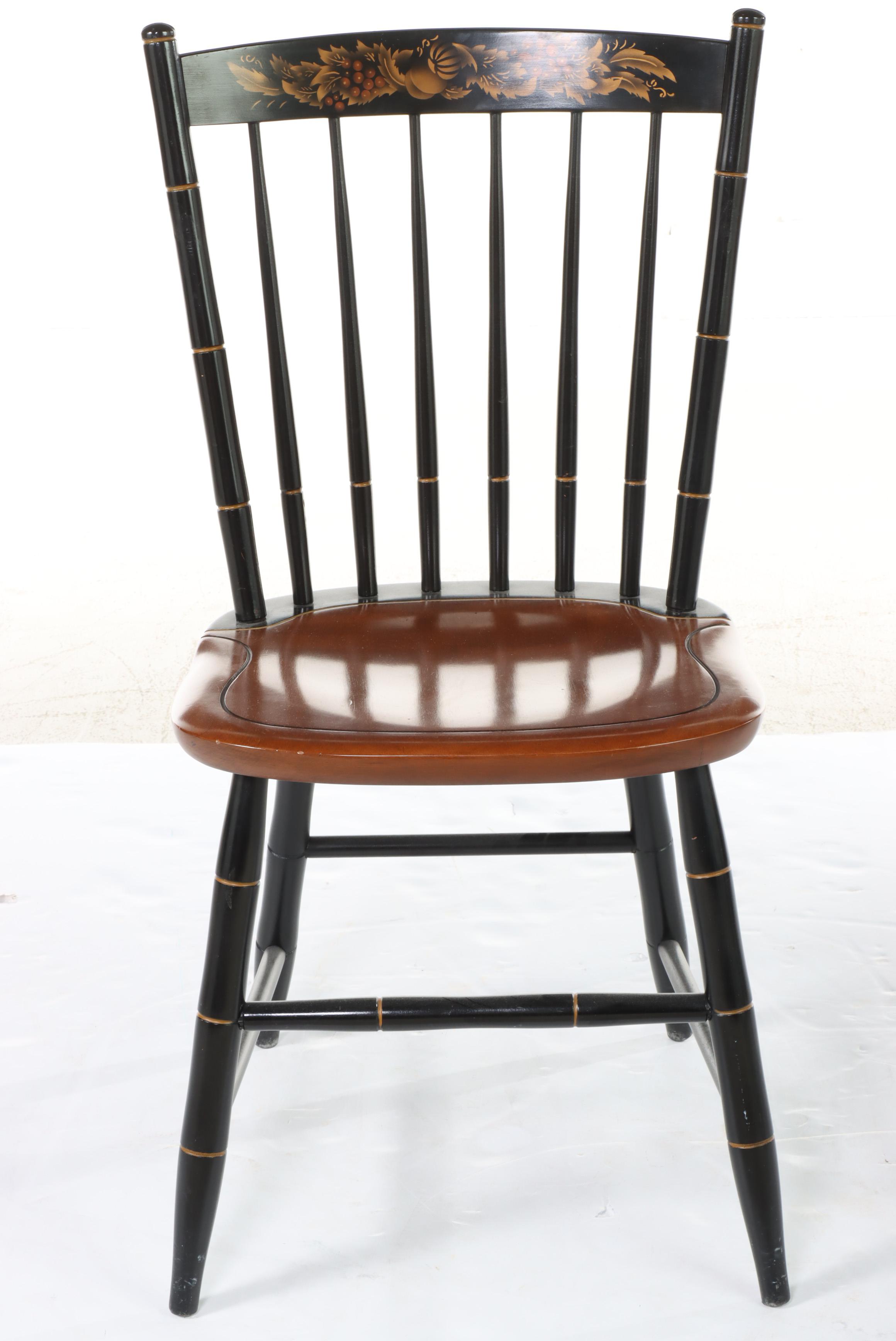 Pair of L. Hitchcock Maple, Ebonized, and Gilt-Stenciled "Fancy" Side Chairs
