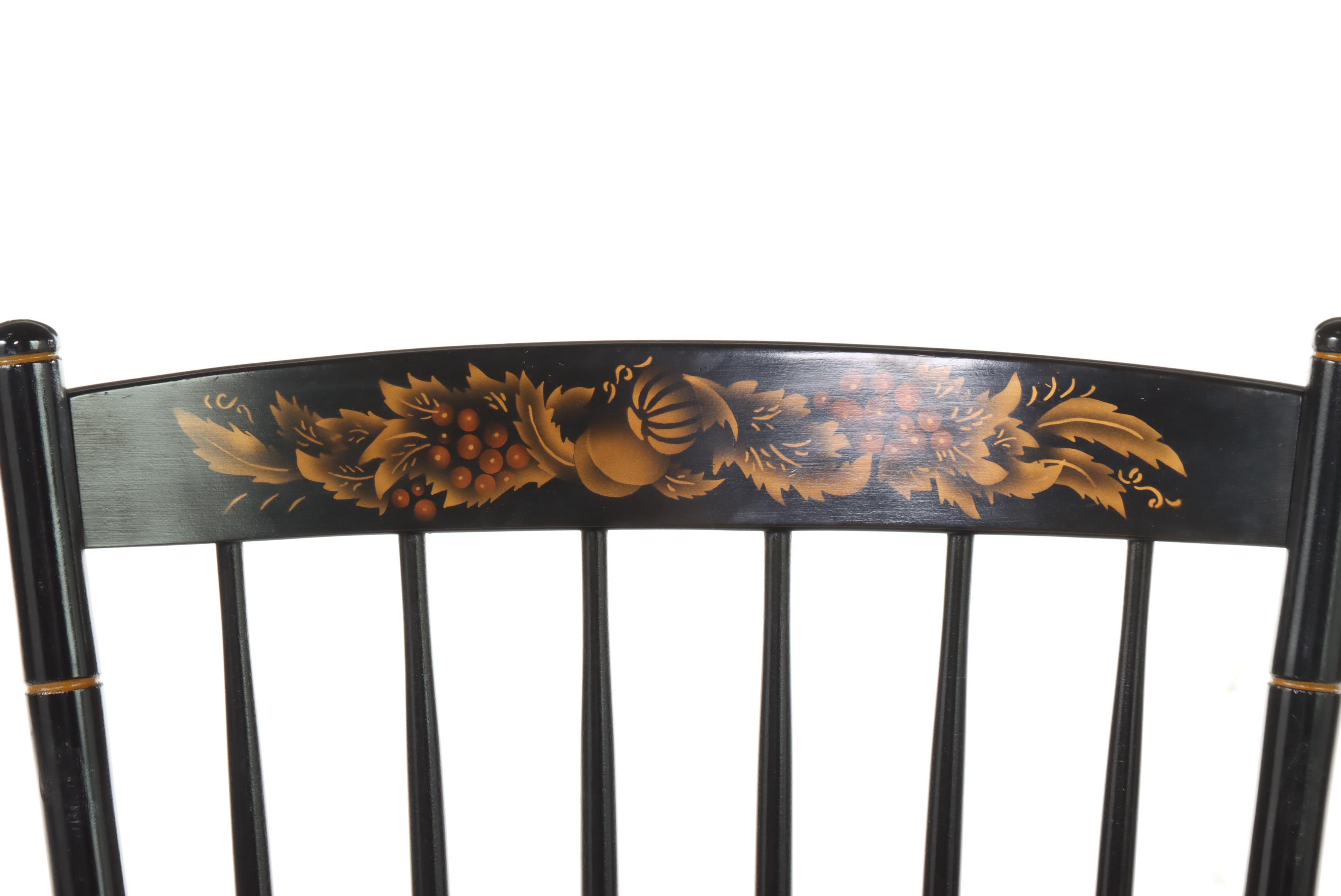 Pair of L. Hitchcock Maple, Ebonized, and Gilt-Stenciled "Fancy" Side Chairs