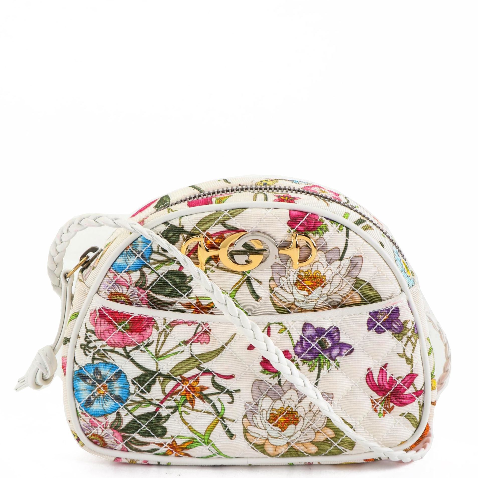 Gucci Mini Zumi Crossbody Bag in White Flora Trapuntata