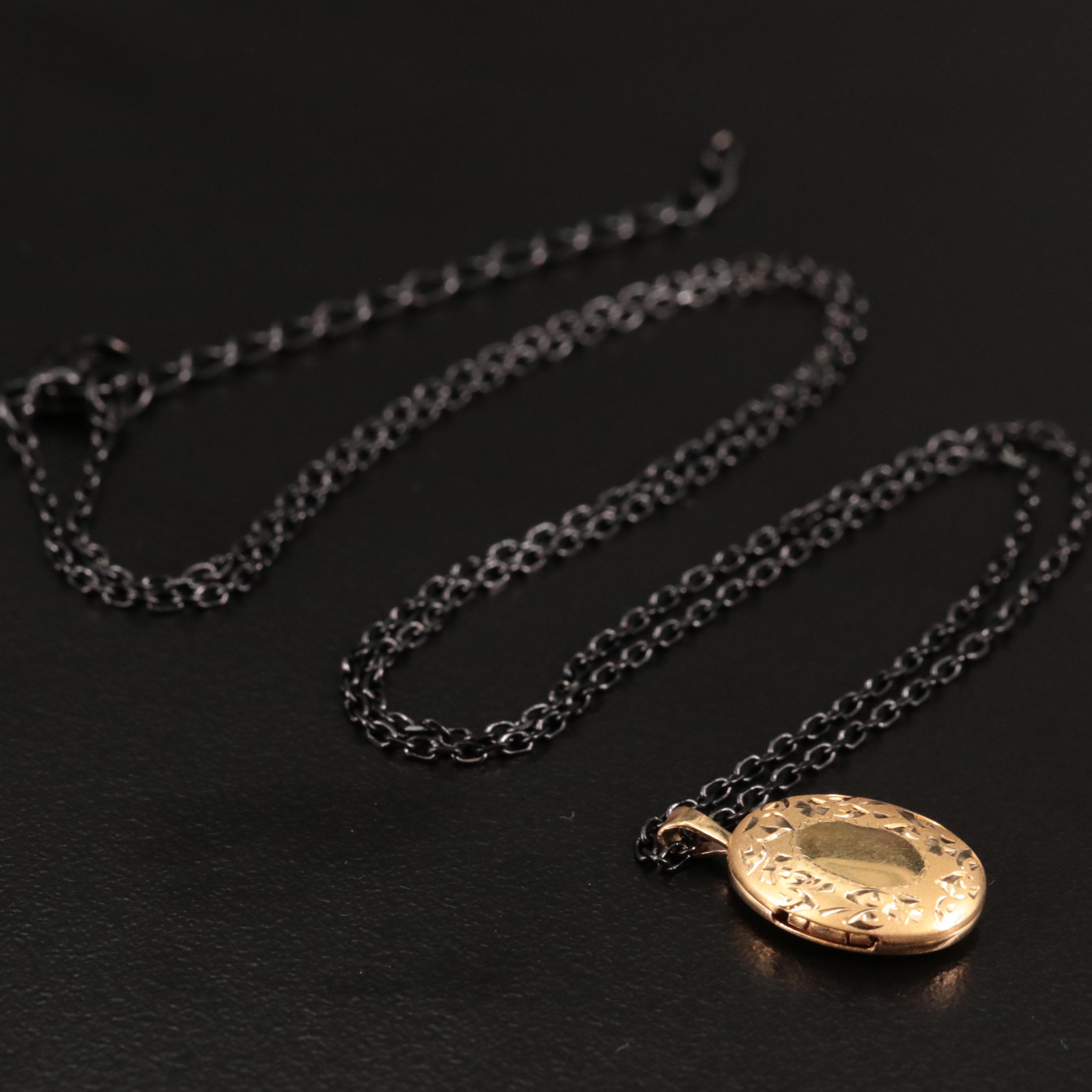 10K Locket with Stainless Steel Chain Necklace