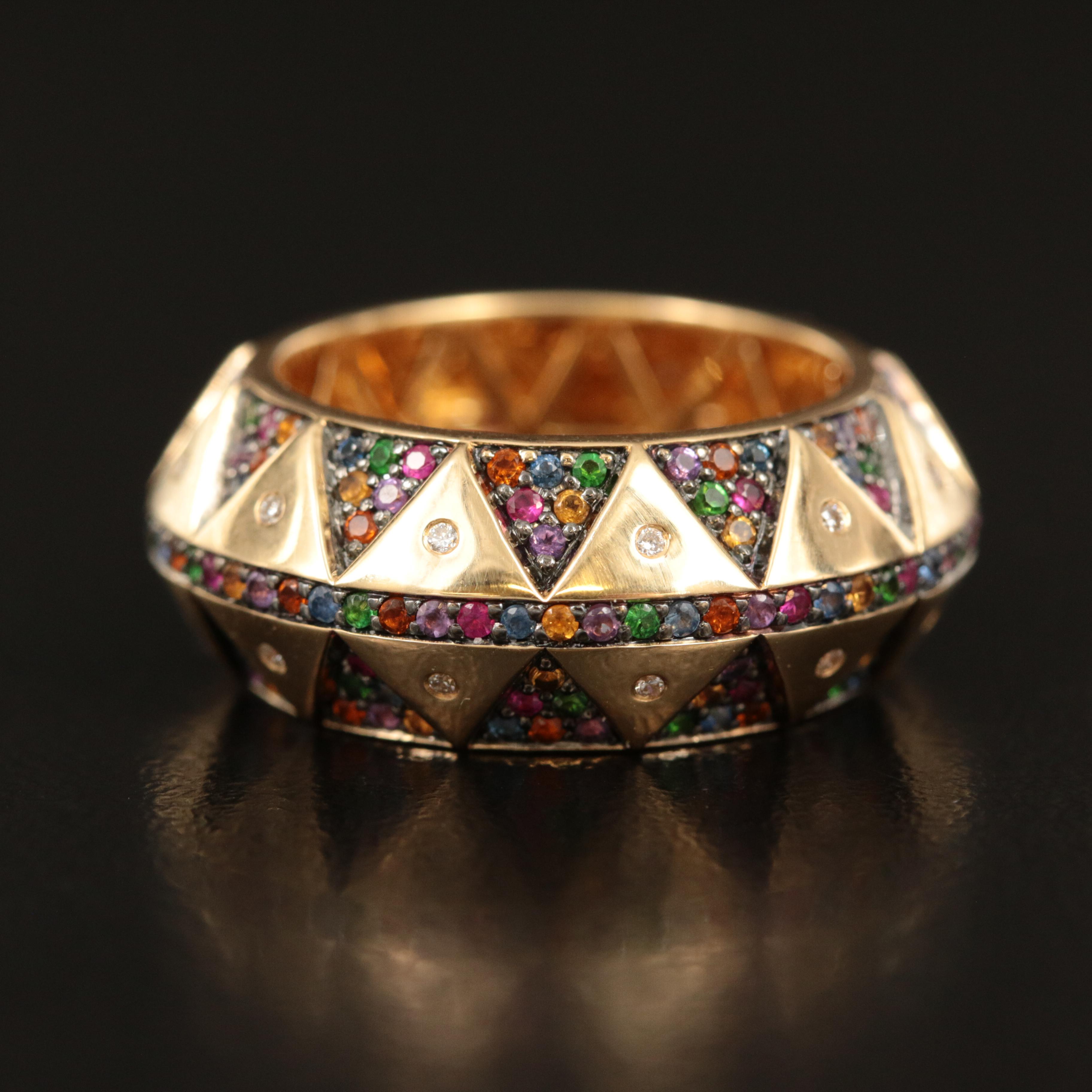 18K Gemstone and Diamond Knife-Edge Eternity Band