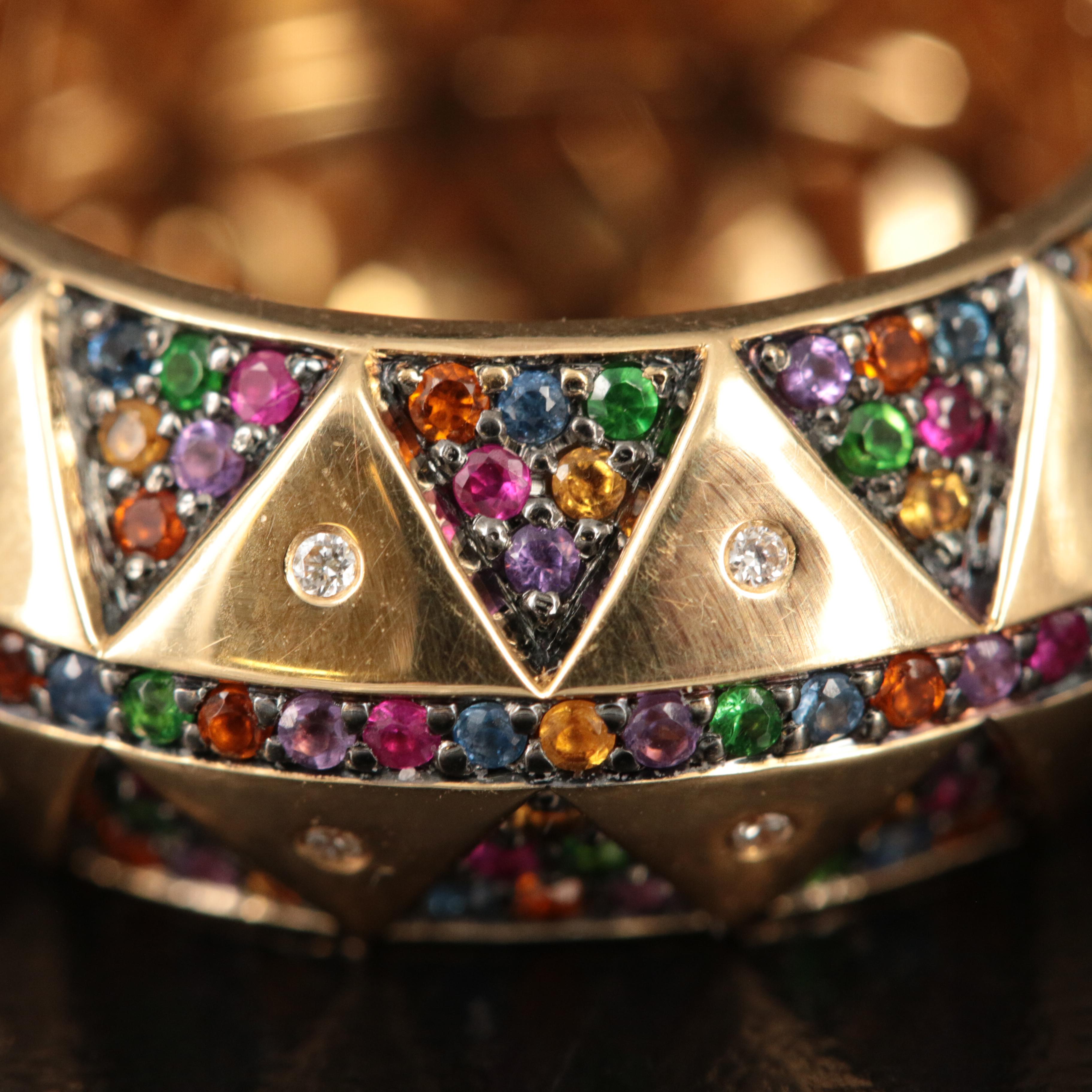 18K Gemstone and Diamond Knife-Edge Eternity Band