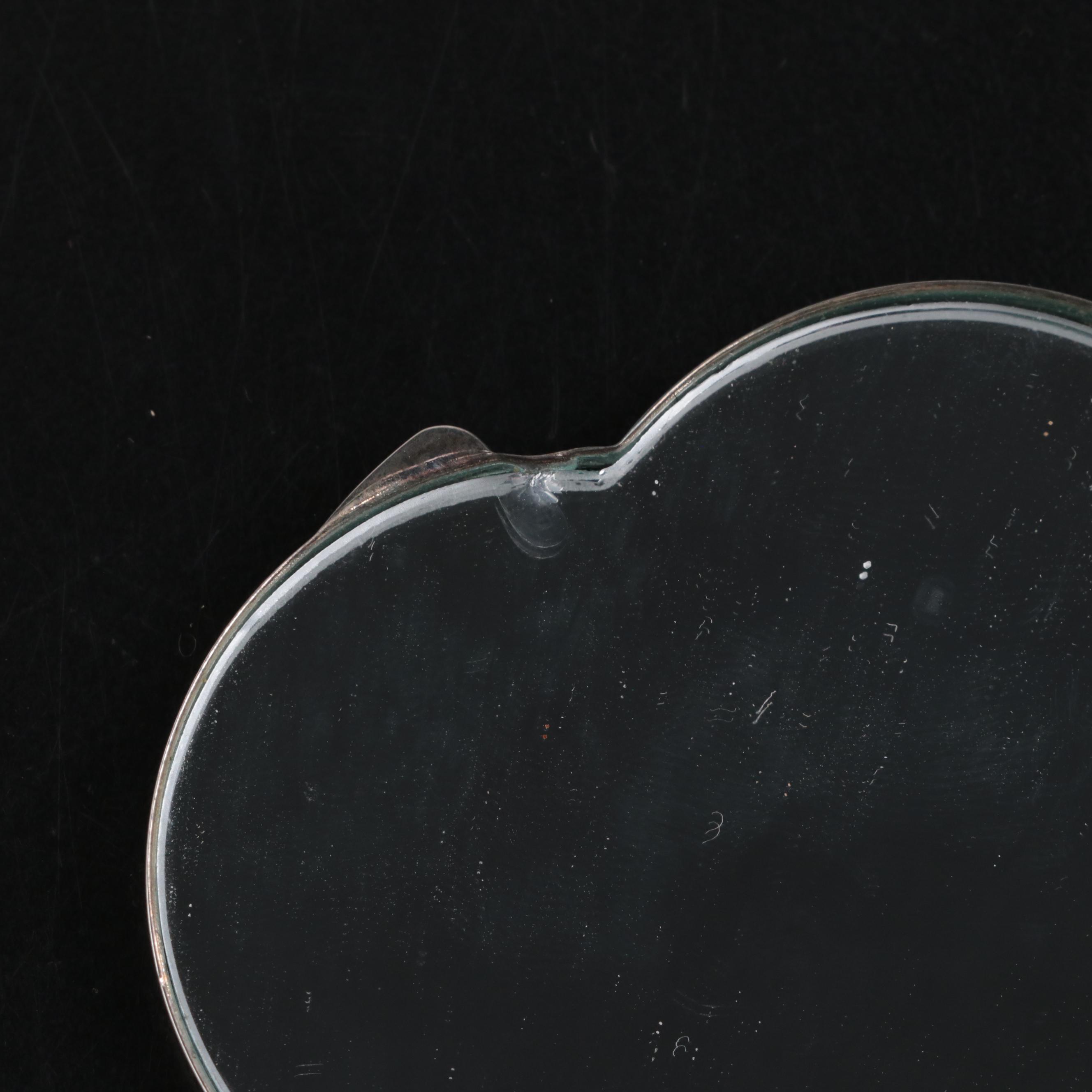 Heart Form Silver Plate Compact Mirror