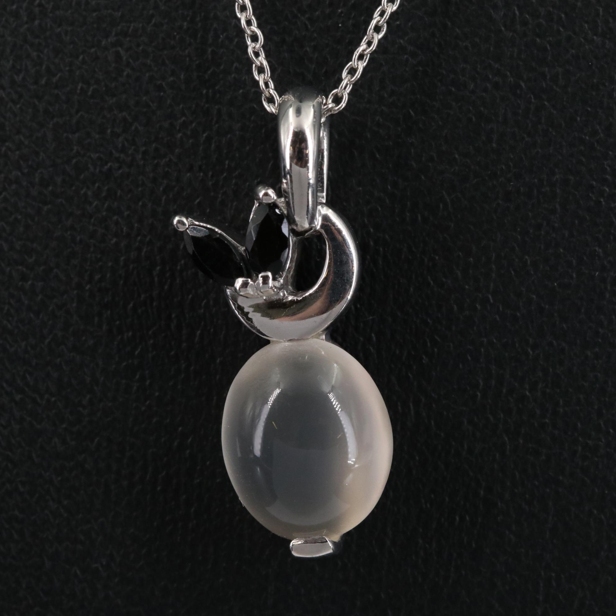 Sterling Moonstone and Cubic Zirconia Pendant Necklace