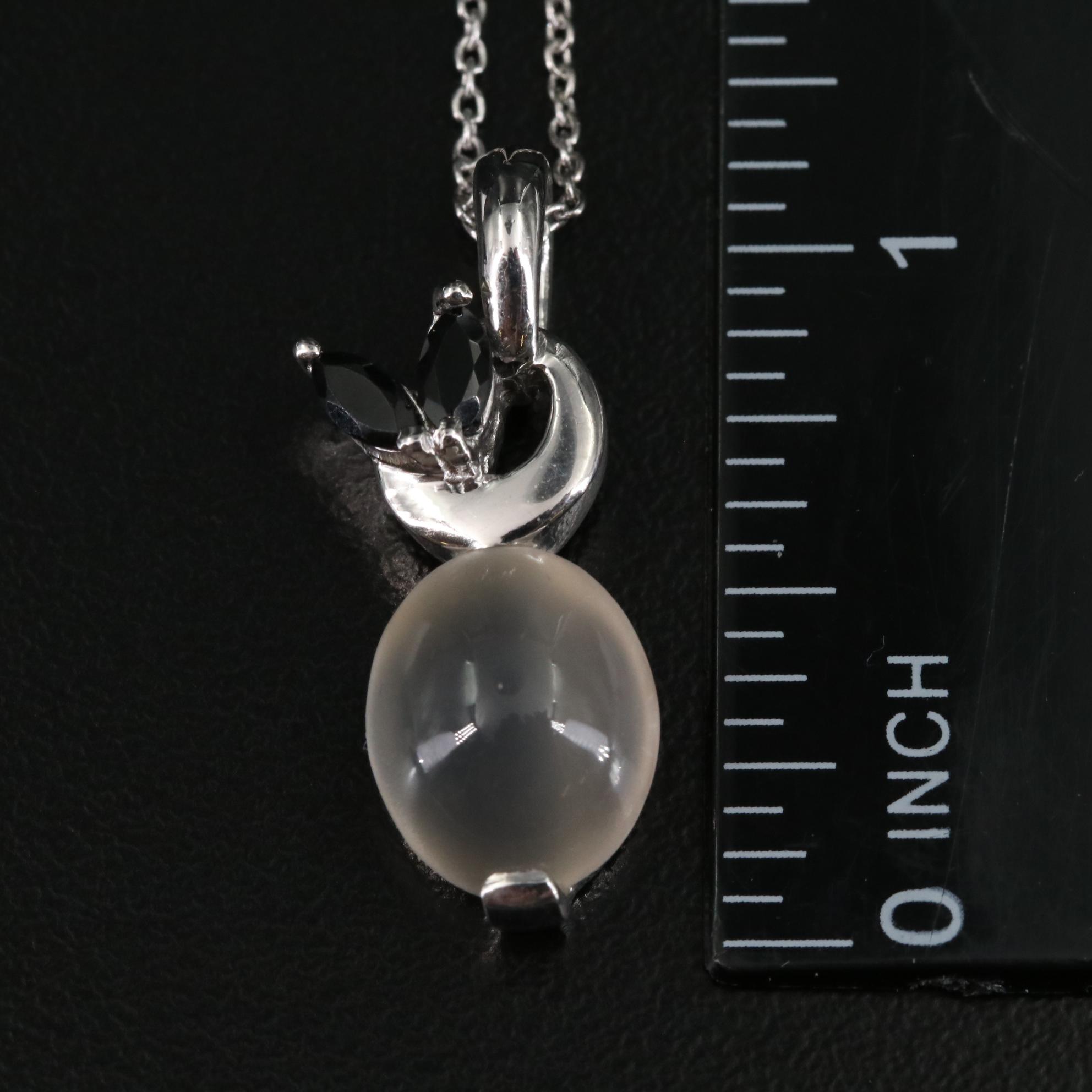 Sterling Moonstone and Cubic Zirconia Pendant Necklace