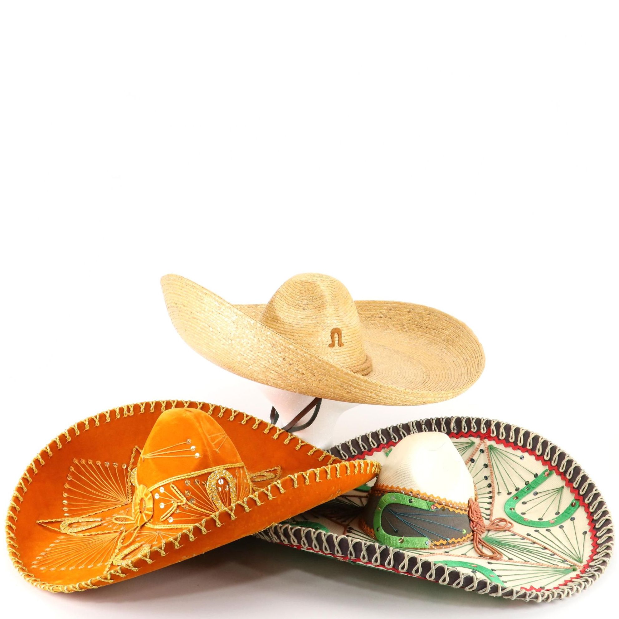 Woven Full Sombrero and Embellished Traditional Mariachi Sombreros