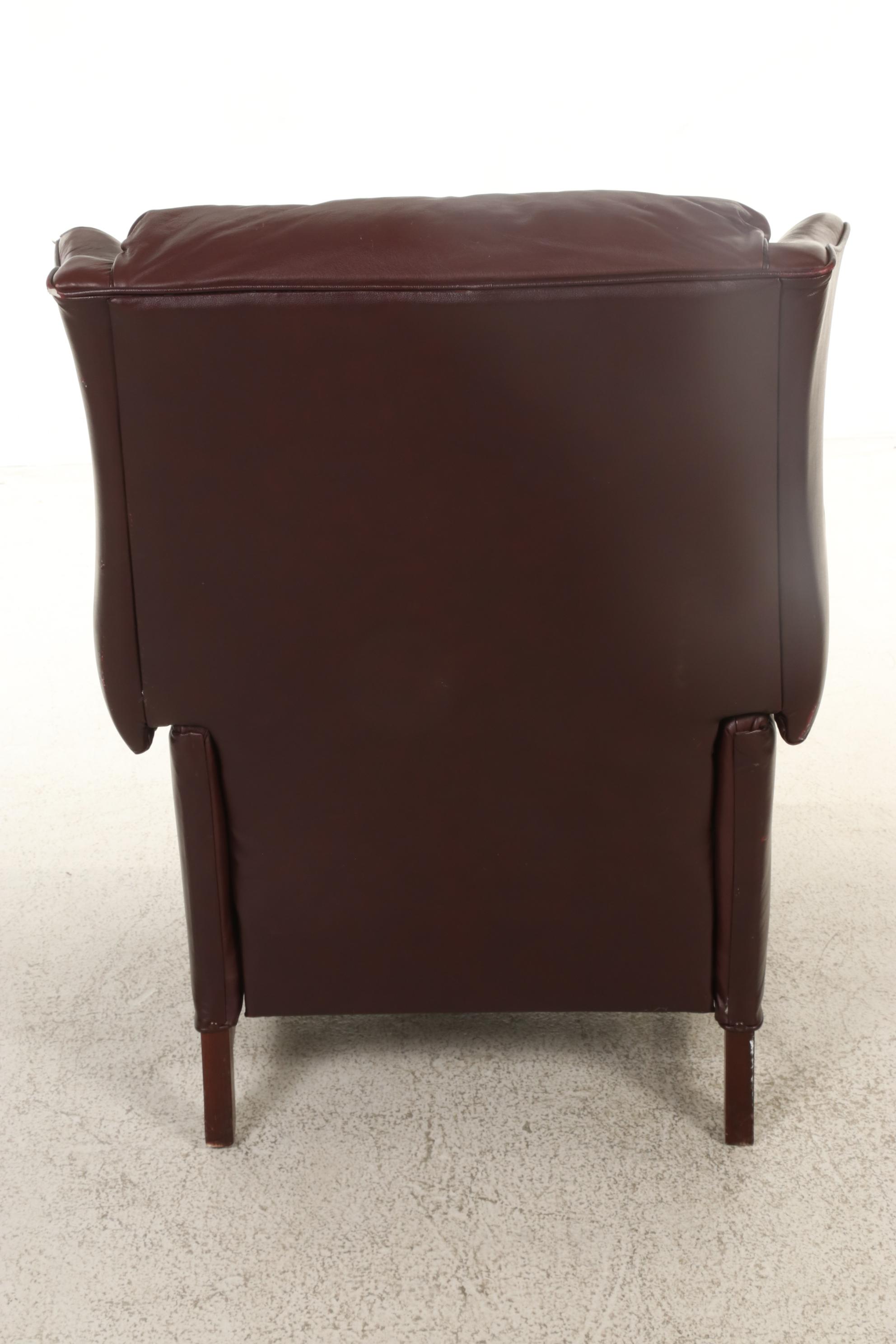 Faux Leather and Brass-Tacked Reclining Wingback Armchair with Side Table
