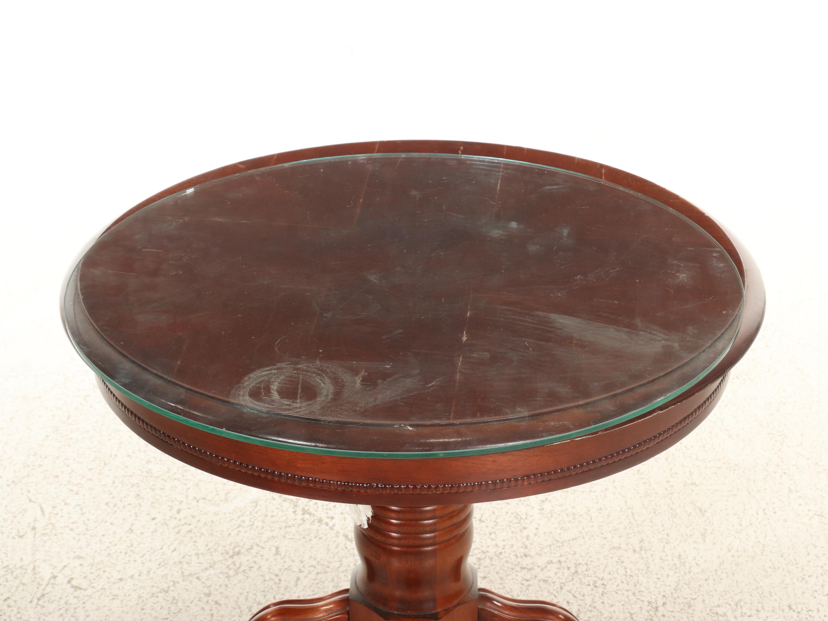 Faux Leather and Brass-Tacked Reclining Wingback Armchair with Side Table