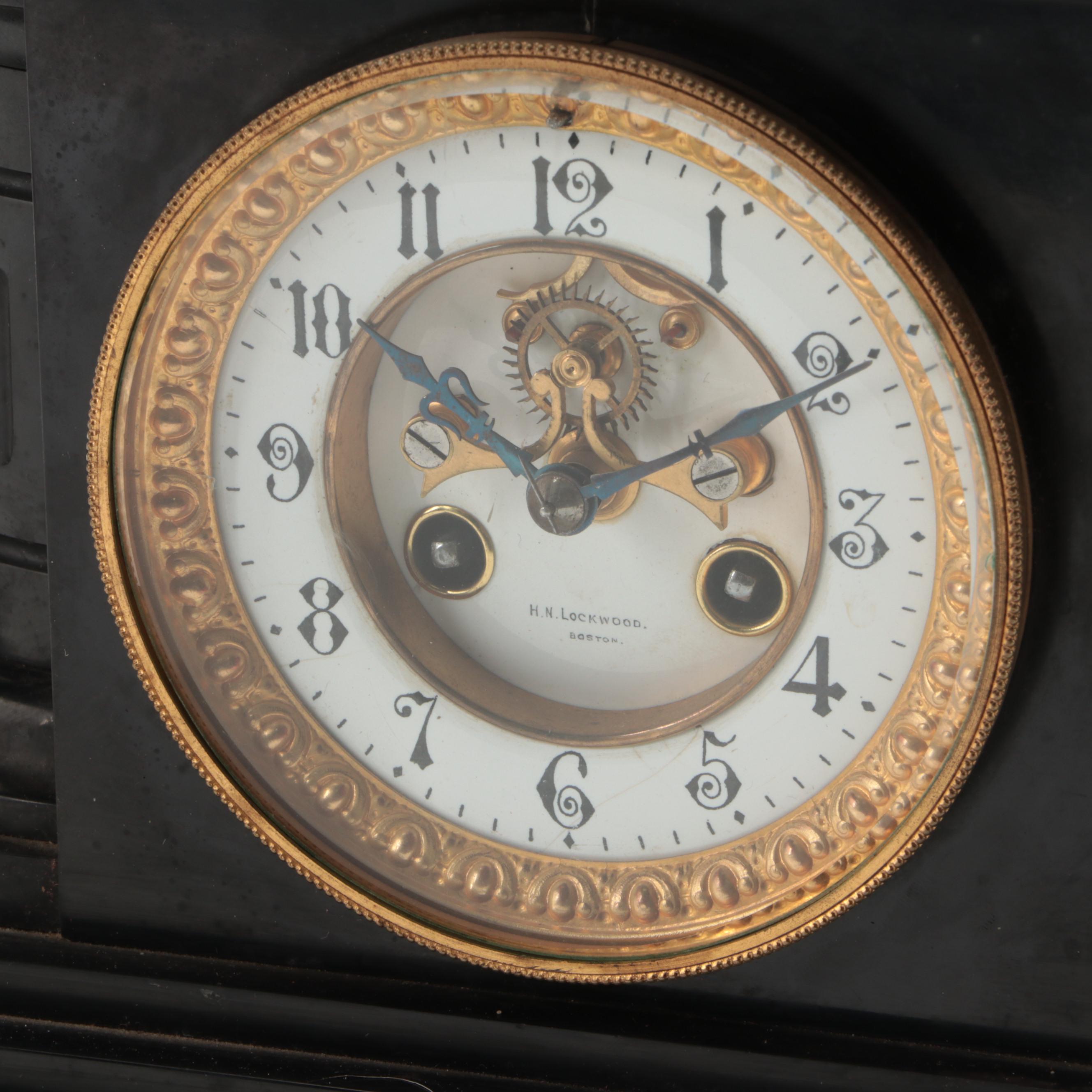 H. N. Lockwood of Boston Neoclassical Style Adamantine Mantel Clock, Late 19th C