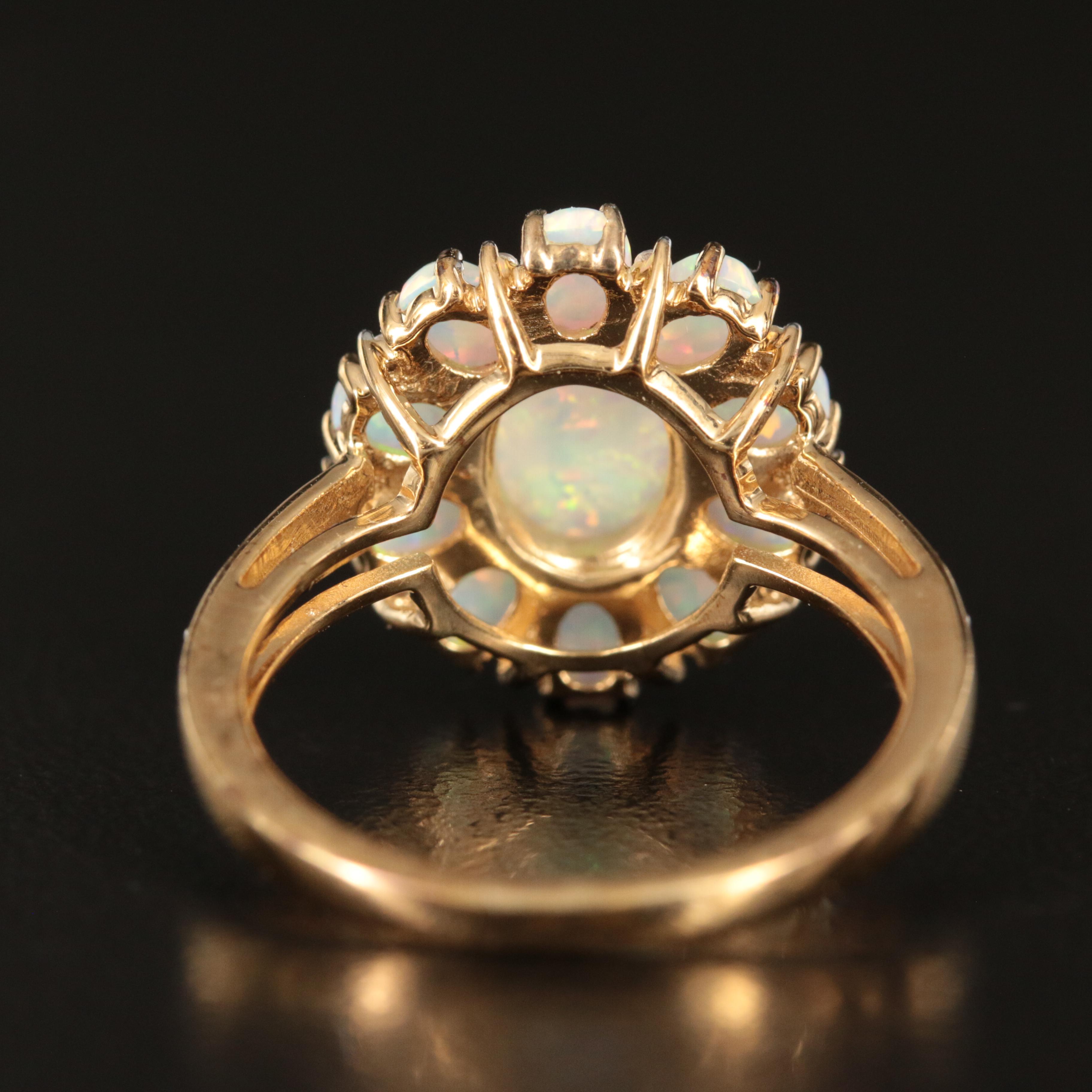 Sterling Opal, White Topaz and Diamond Cluster Ring