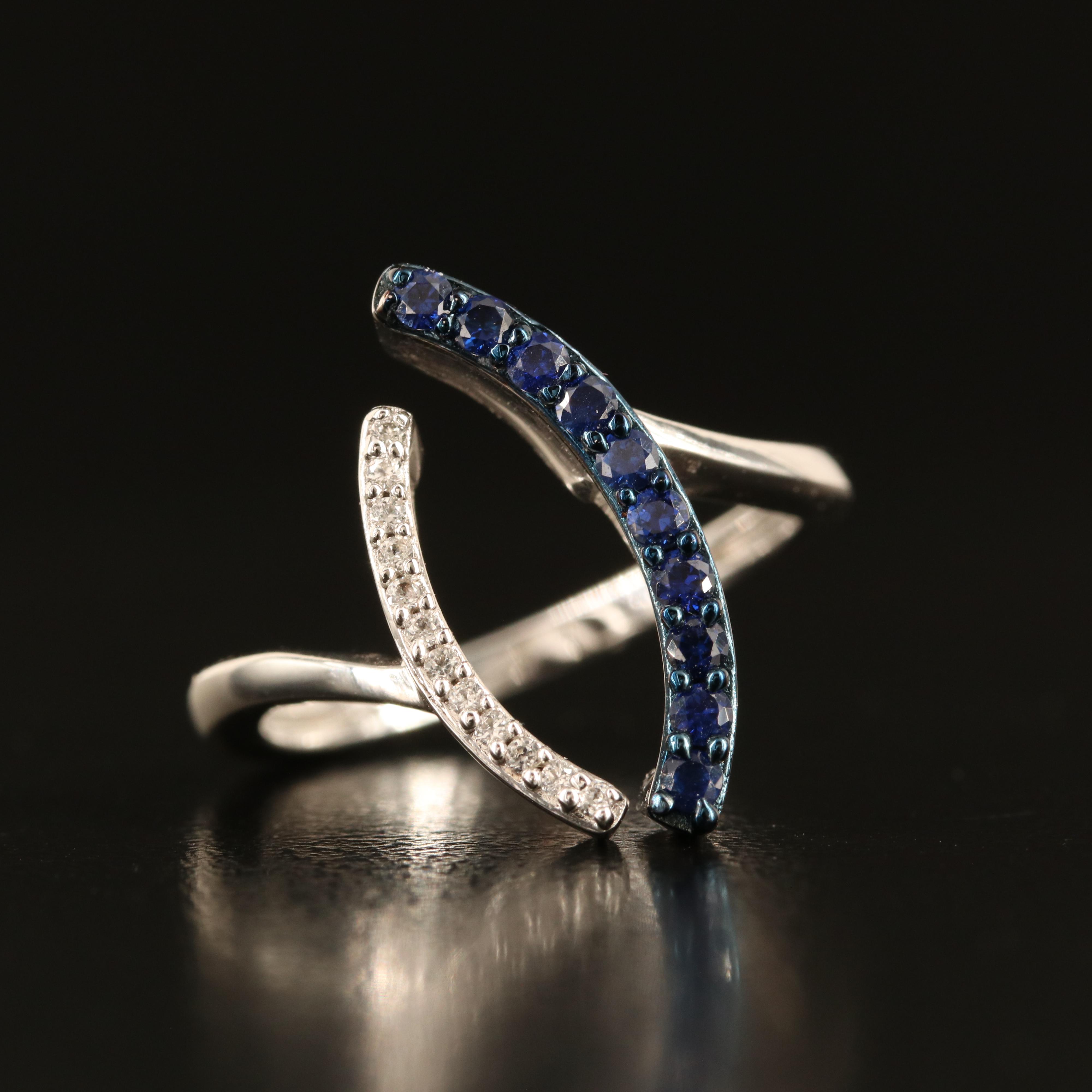 Sterling Sapphire and White Sapphire Navette Ring