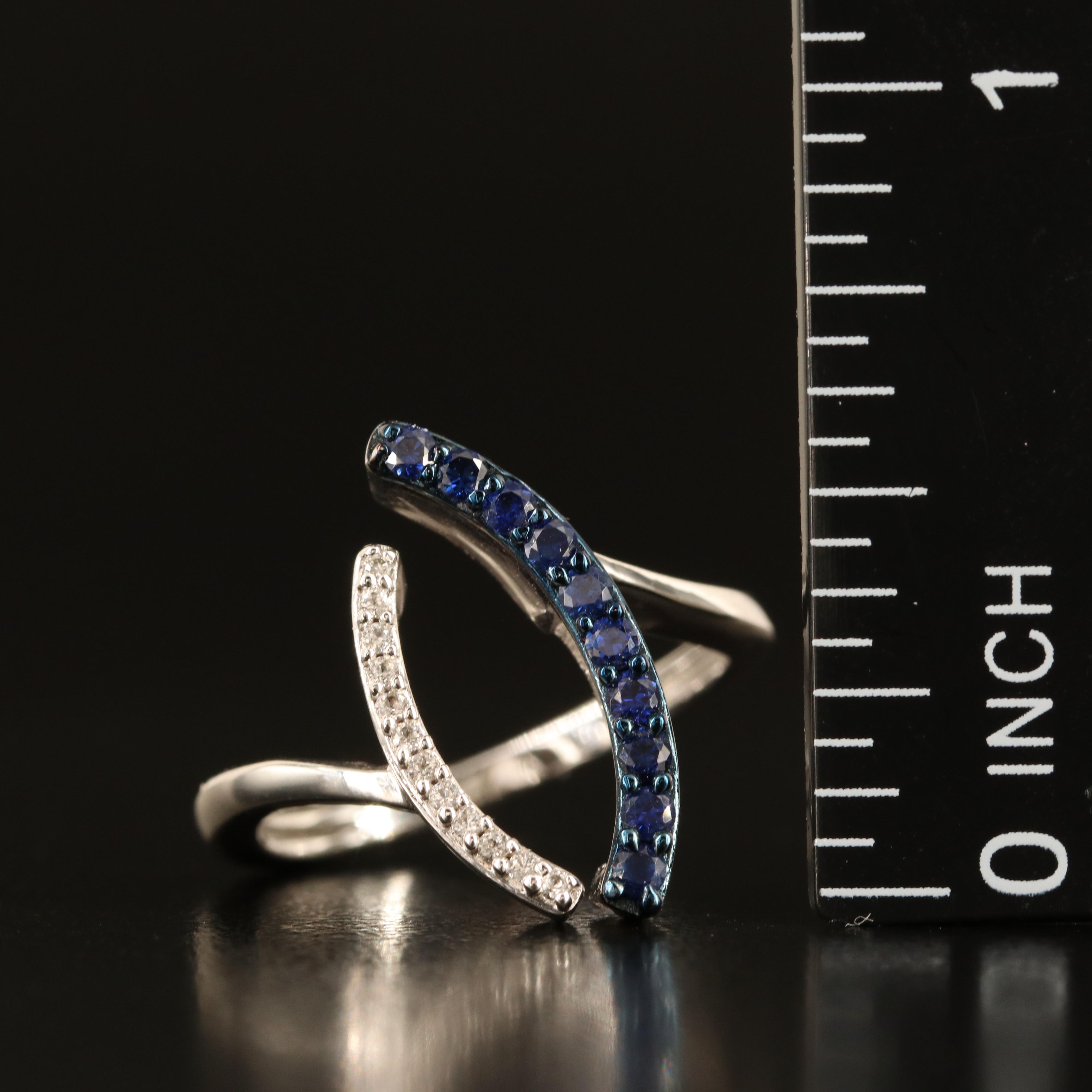 Sterling Sapphire and White Sapphire Navette Ring